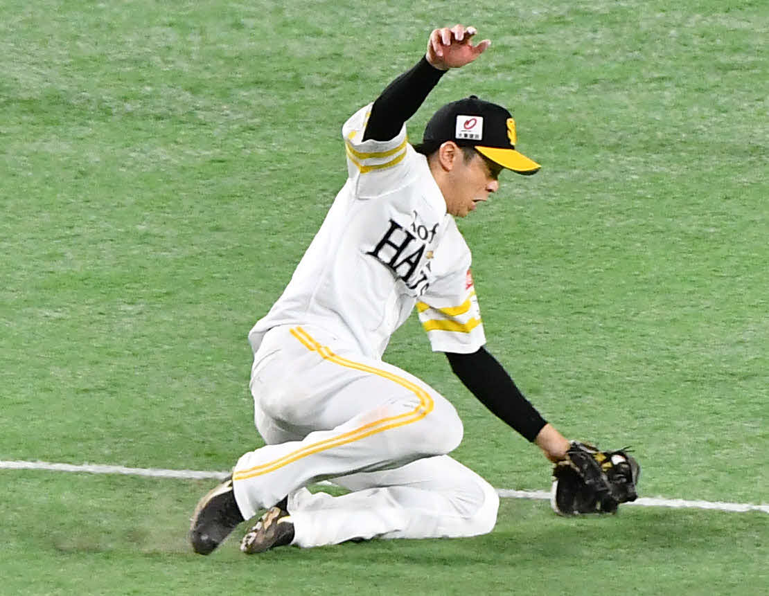 ソフトバンク対日本ハム　6回表日本ハム2死、郡司の遊ゴロを好捕し素早く一塁に送球する川瀬（撮影・岩下翔太）