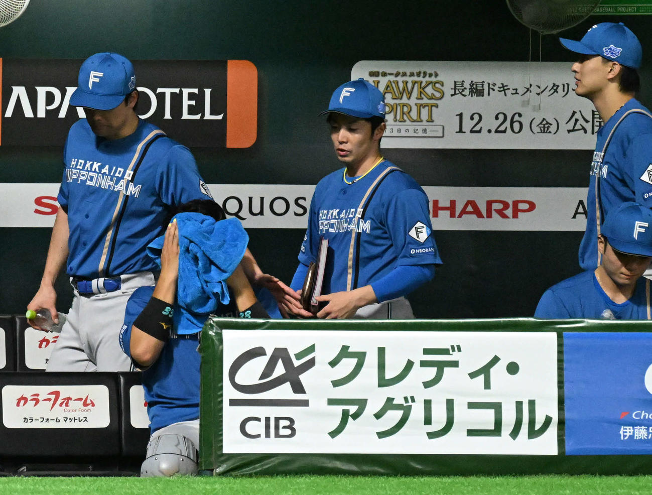 ソフトバンク対日本ハム　ソフトバンクに敗北した日本ハムナイン（撮影・林敢治）