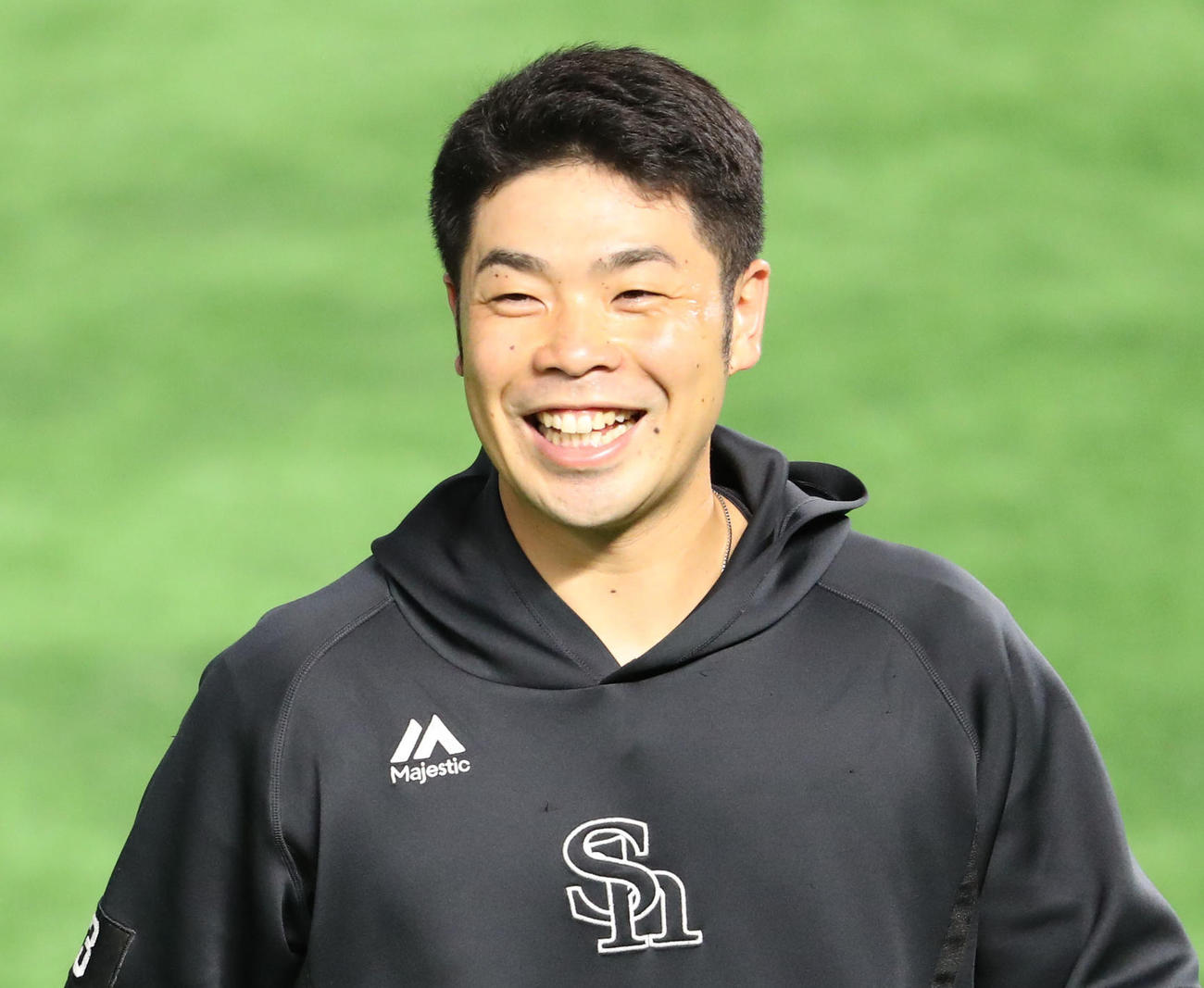 1軍に合流した近藤は笑顔（撮影・梅根麻紀）