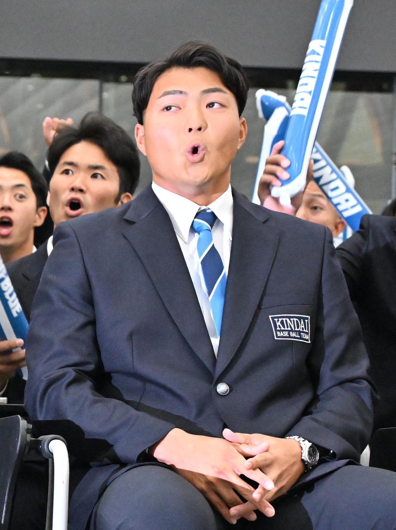 楽天からドラフト7位指名を受けた近畿大学の阪上（撮影・石井愛子）