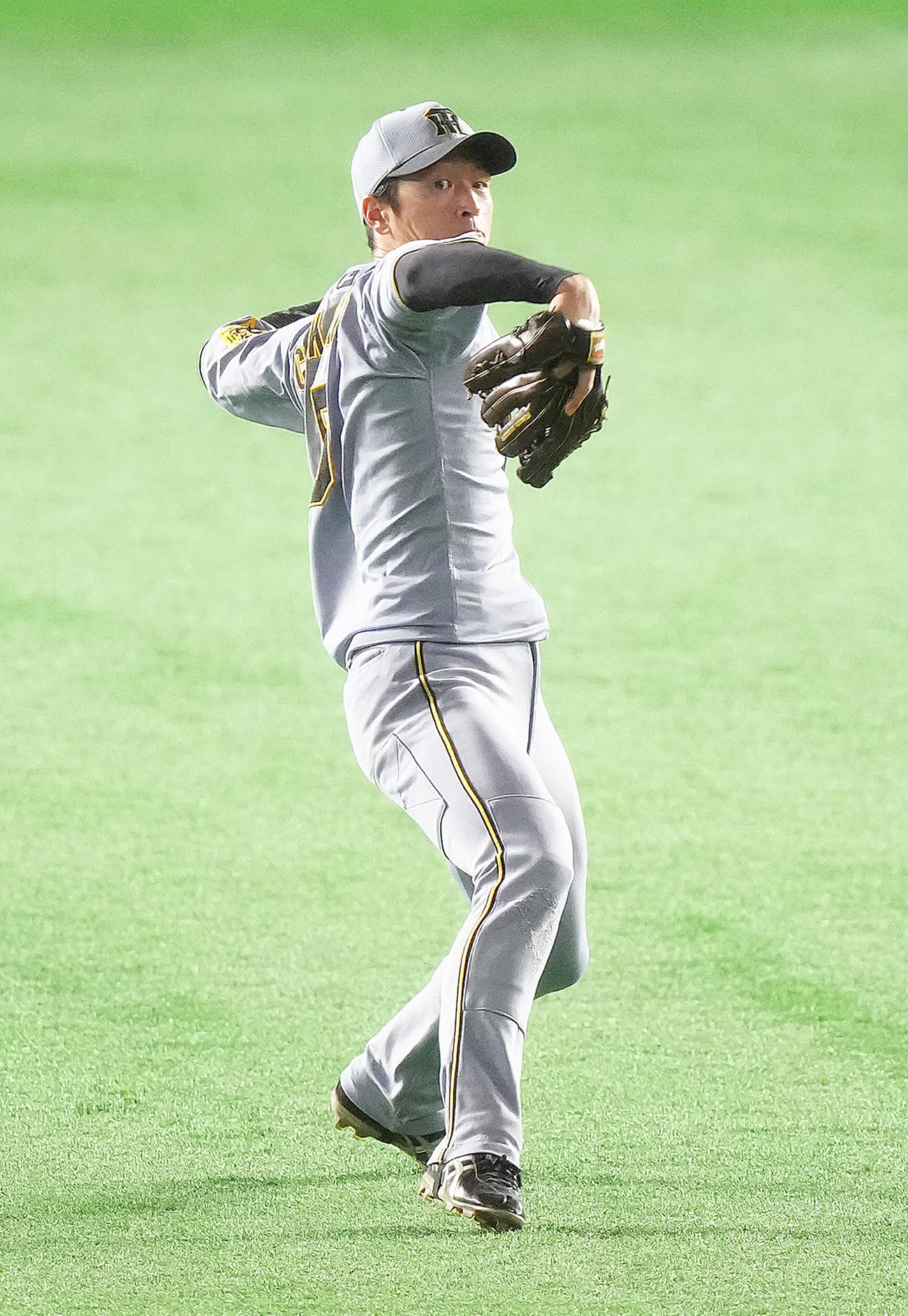 シートノックを受ける阪神近本（撮影・足立雅史）