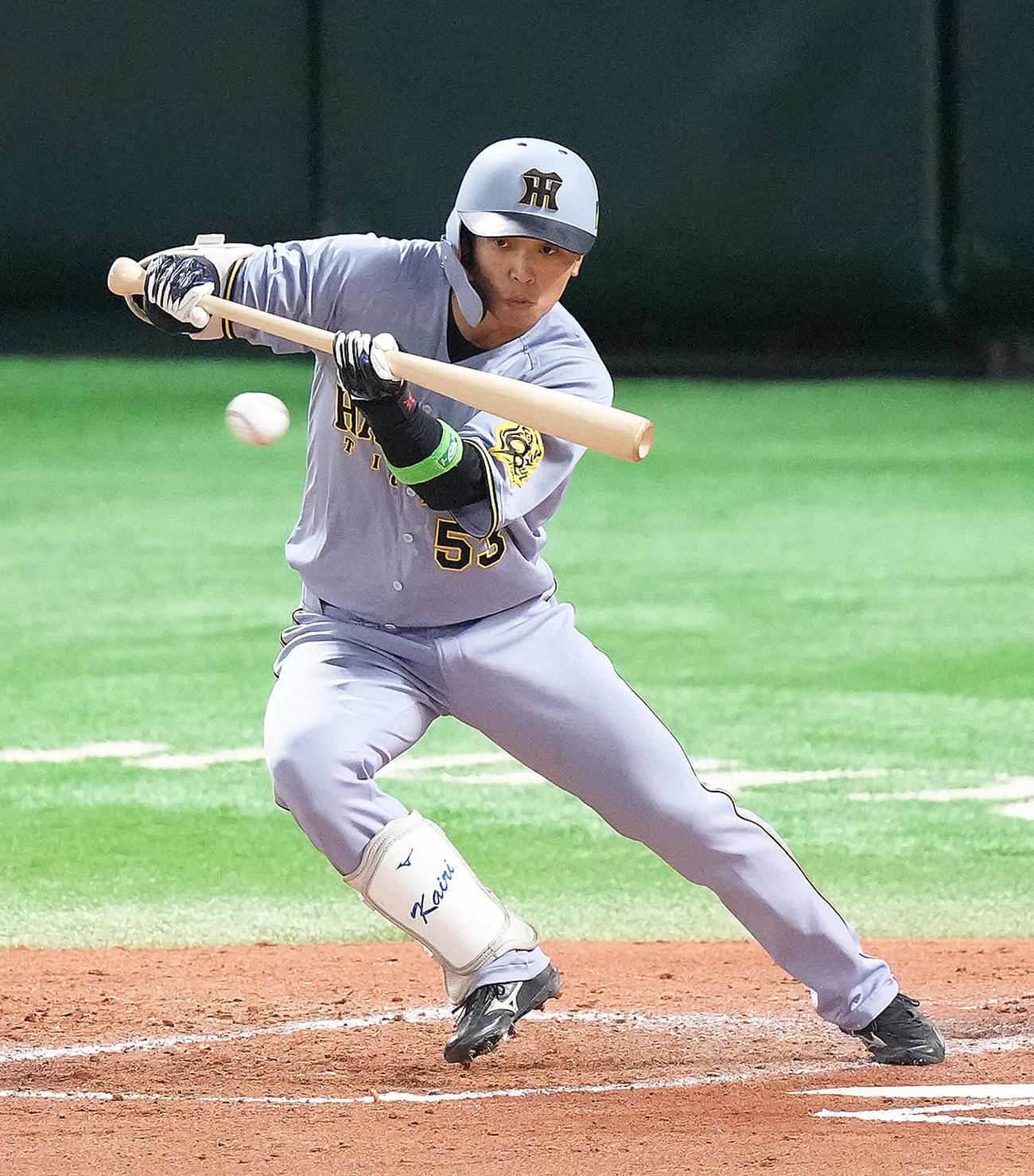 ソフトバンク阪神　2回表阪神1死、島田はセーフティーバントを試みるもアウトとなる（撮影・足立雅史）
