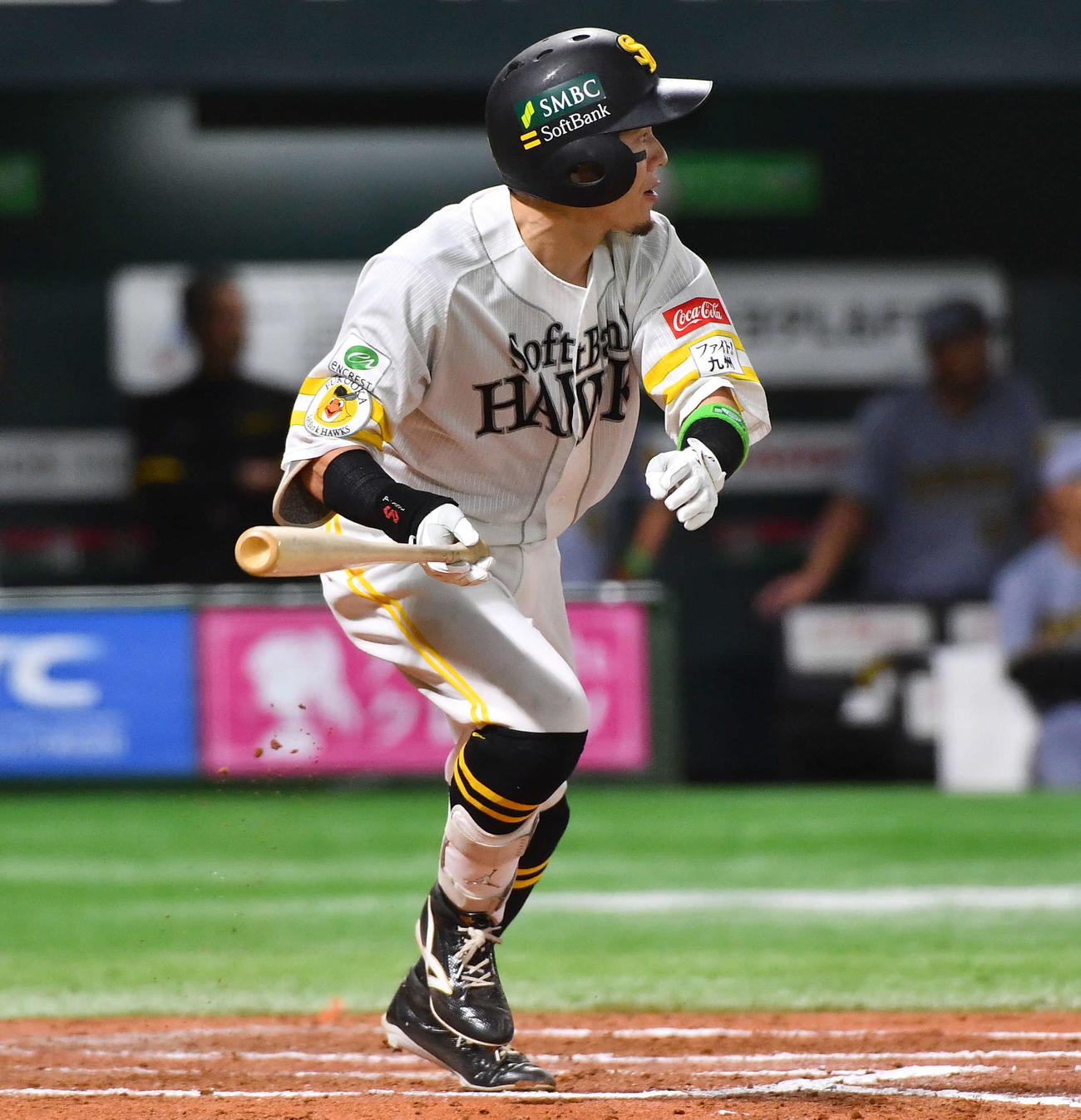 ソフトバンク対阪神　7回裏ソフトバンク1死、牧原大は左前安打を放つ（撮影・岩下翔太）
