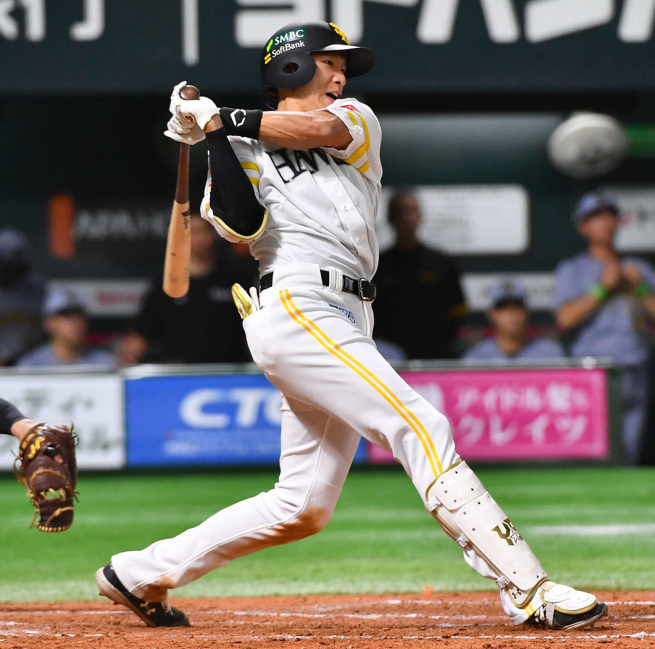 ソフトバンク対阪神　5回裏ソフトバンク1死、柳田は右前安打を放つ（撮影・岩下翔太）