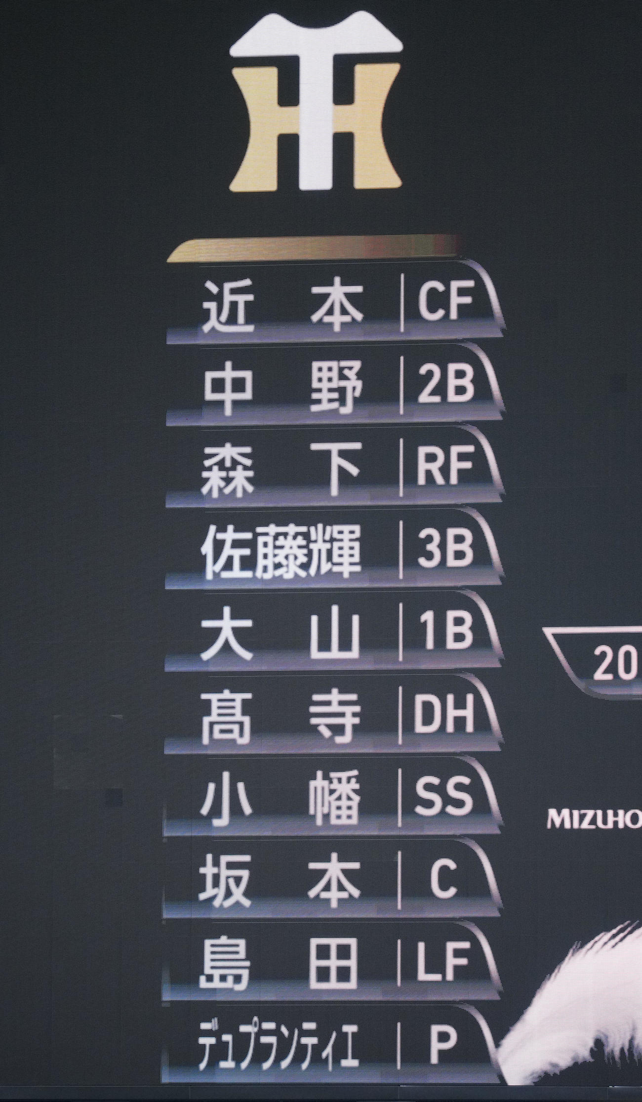 日本シリーズ第2戦、ソフトバンク戦の阪神先発メンバー（撮影・江口和貴）