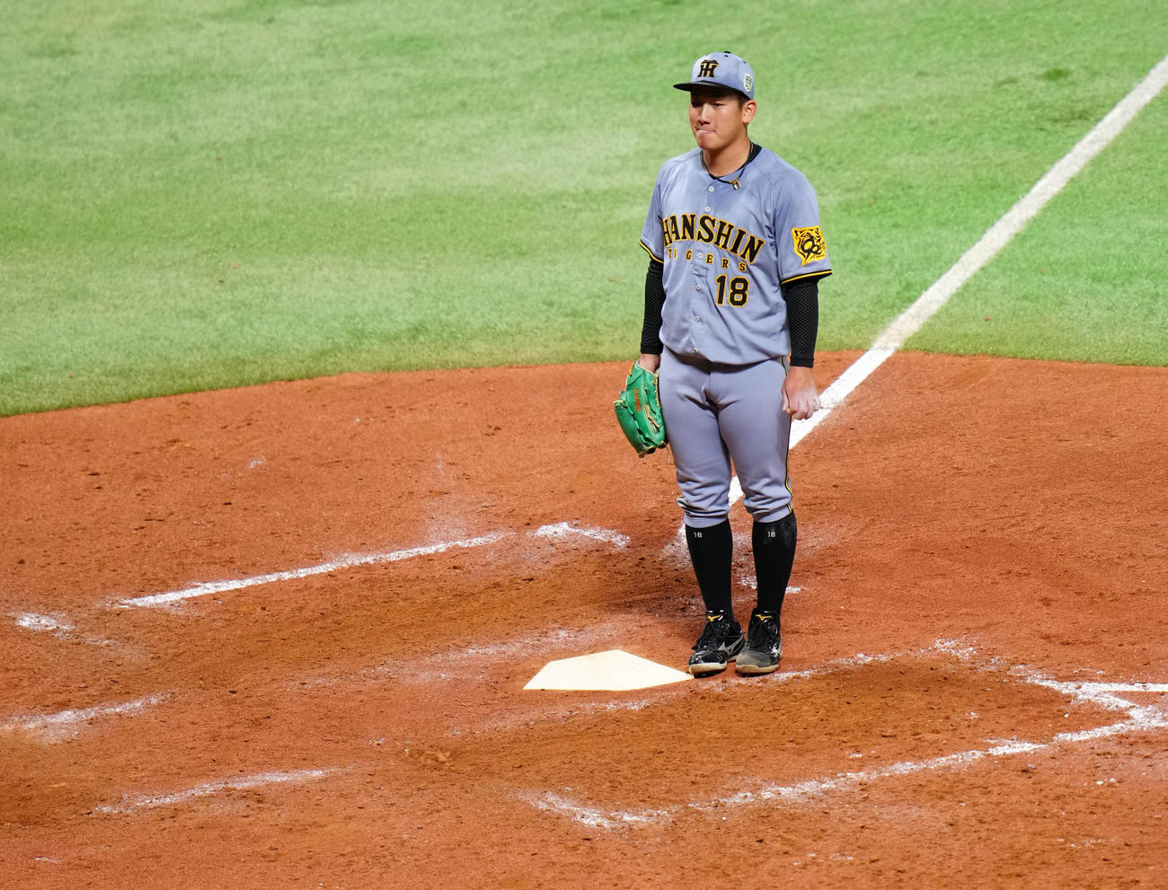 ソフトバンク対阪神　5回裏ソフトバンク2死一、三塁、暴投で三塁走者柳田の生還を許した伊原（撮影・江口和貴）