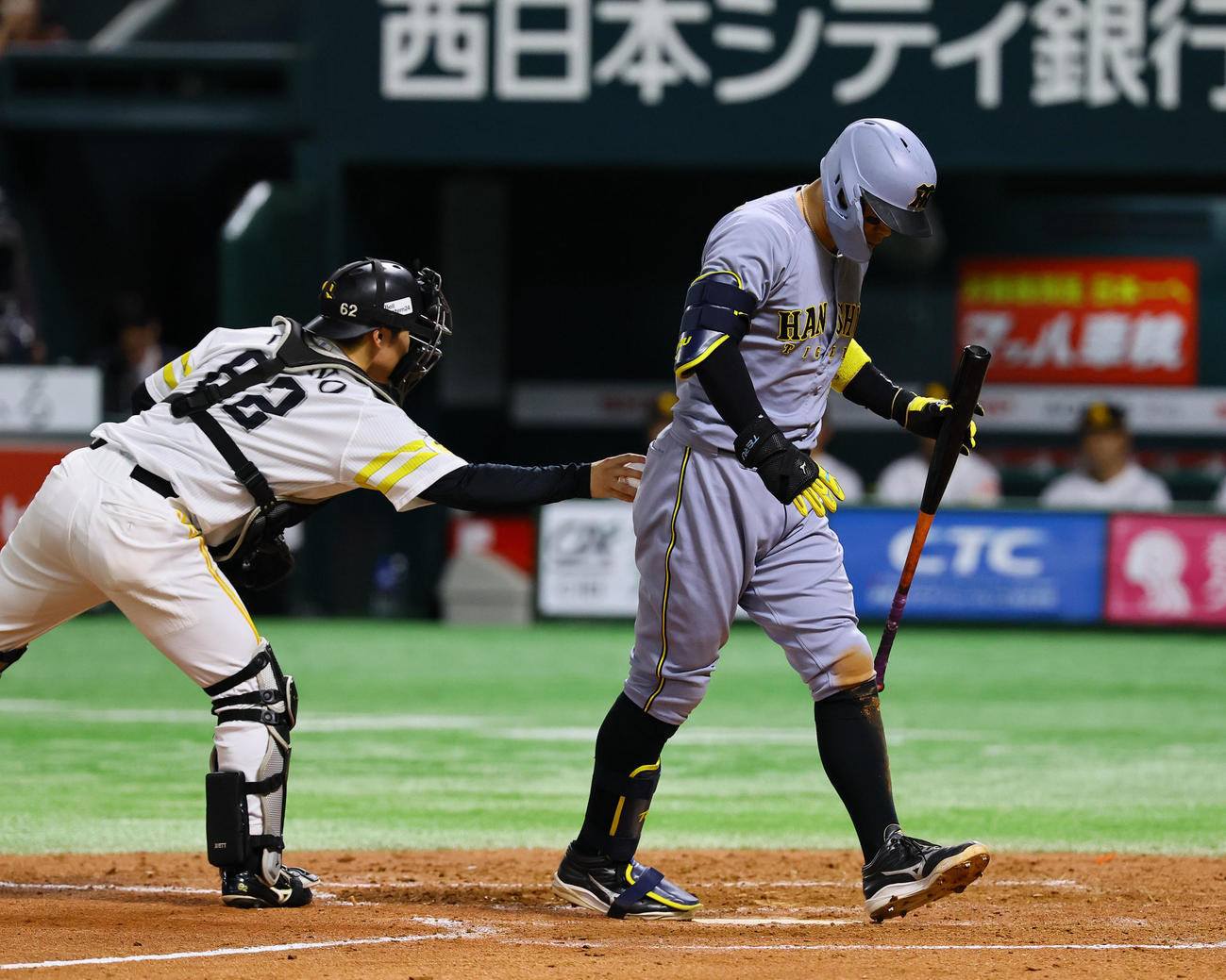 ソフトバンク対阪神　4回表阪神無死、佐藤輝は三振に倒れる（撮影・藤尾明華）