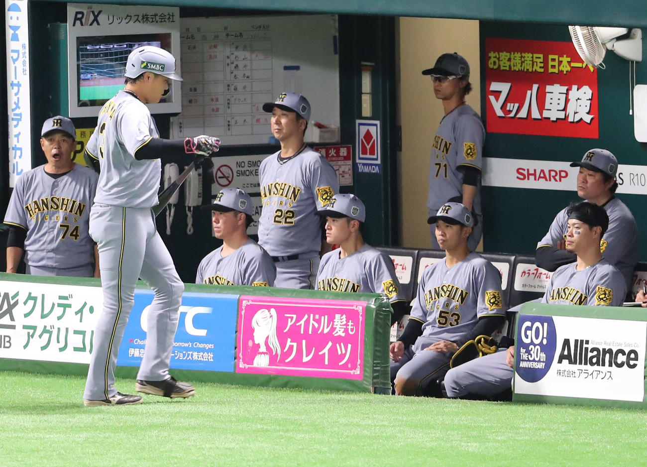 ソフトバンク対阪神　ベンチから戦況を見守る藤川監督（撮影・梅根麻紀）