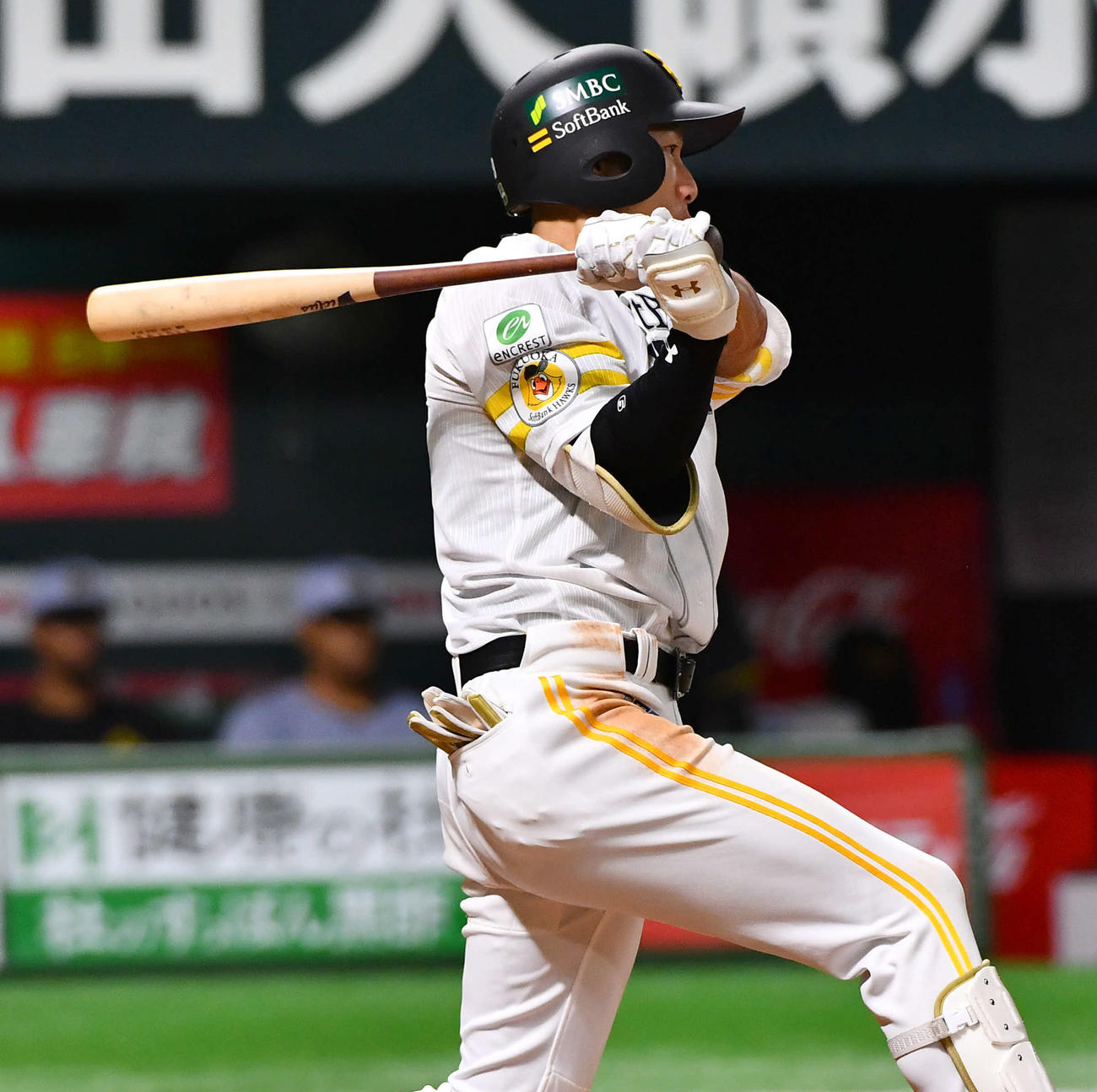 ソフトバンク対阪神　5回裏ソフトバンク2死、柳田は中前安打を放つ（撮影・岩下翔太）