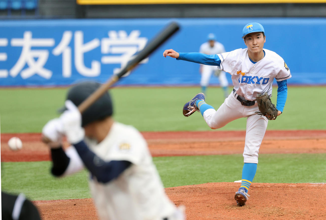 東大対法大　先発した東大・渡辺（撮影・柴田隆二）