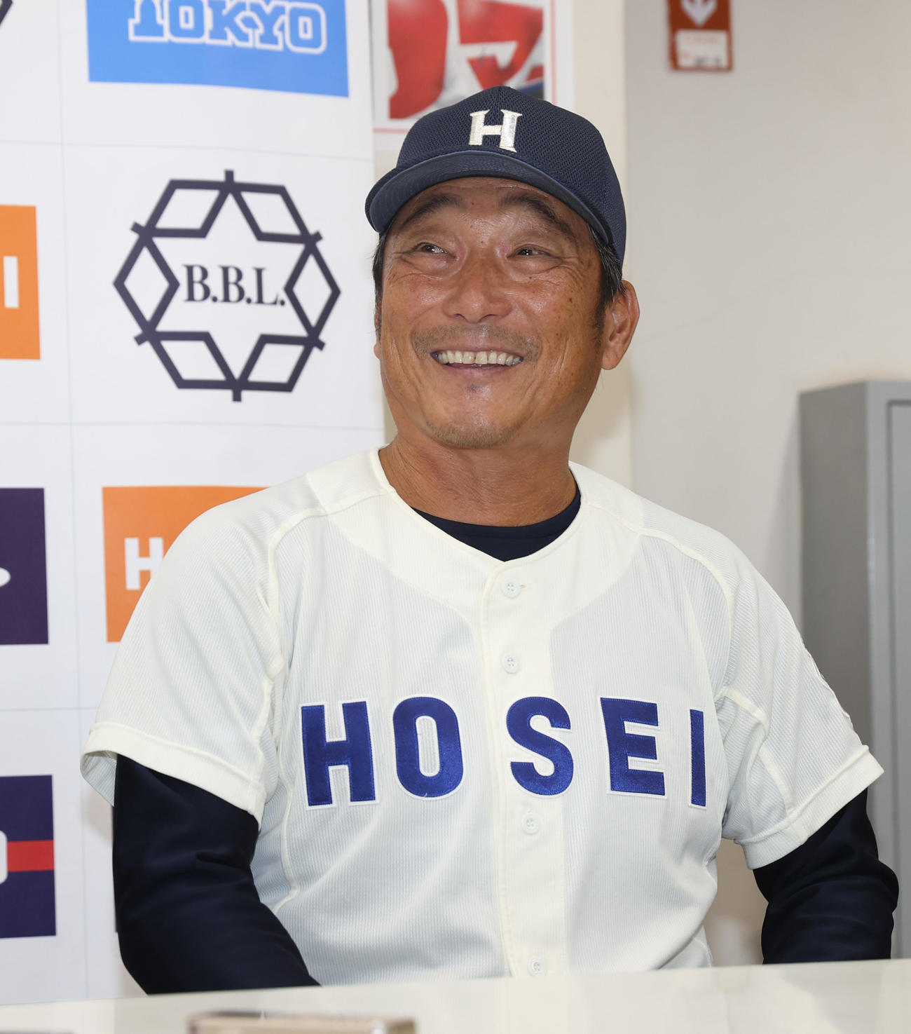東大対法大　会見する法大・大島監督、渡辺（撮影・柴田隆二）