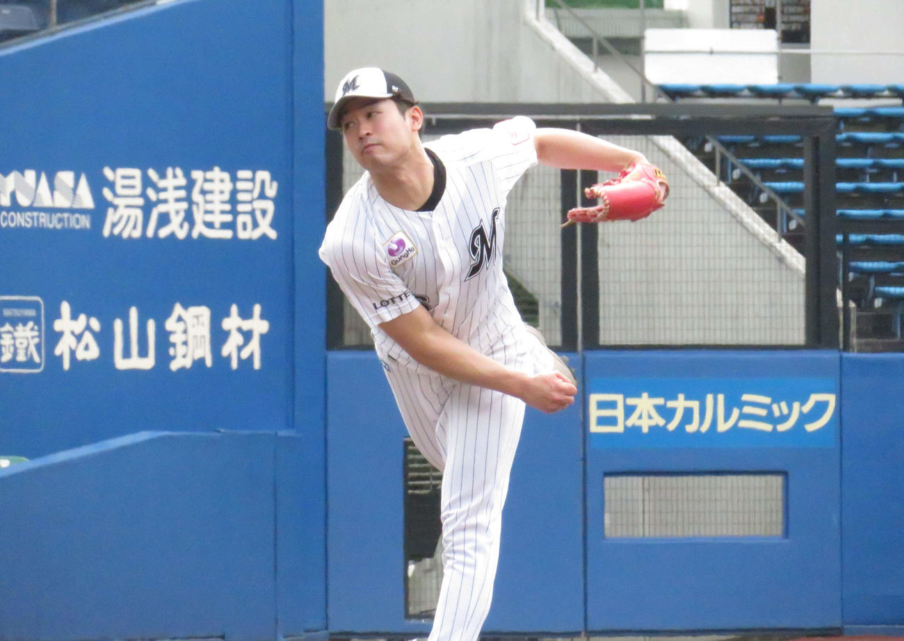 ライブBPで登板する種市（撮影・星夏穂）