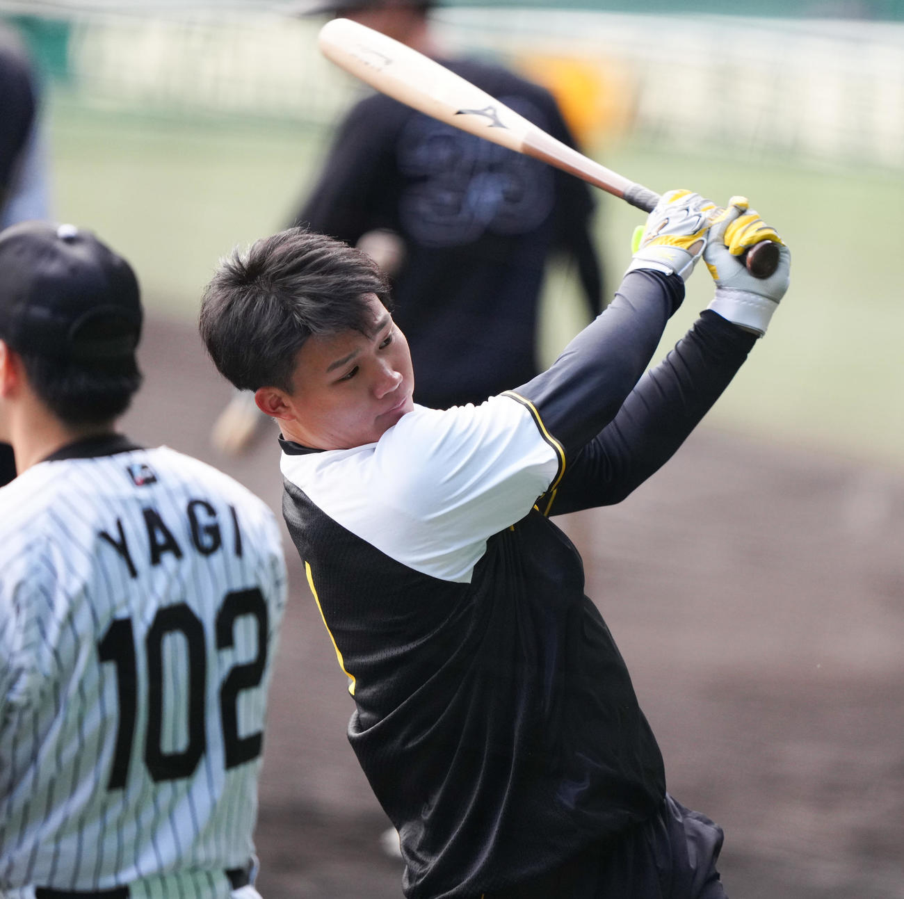 打撃練習する阪神森下（撮影・鈴木みどり）