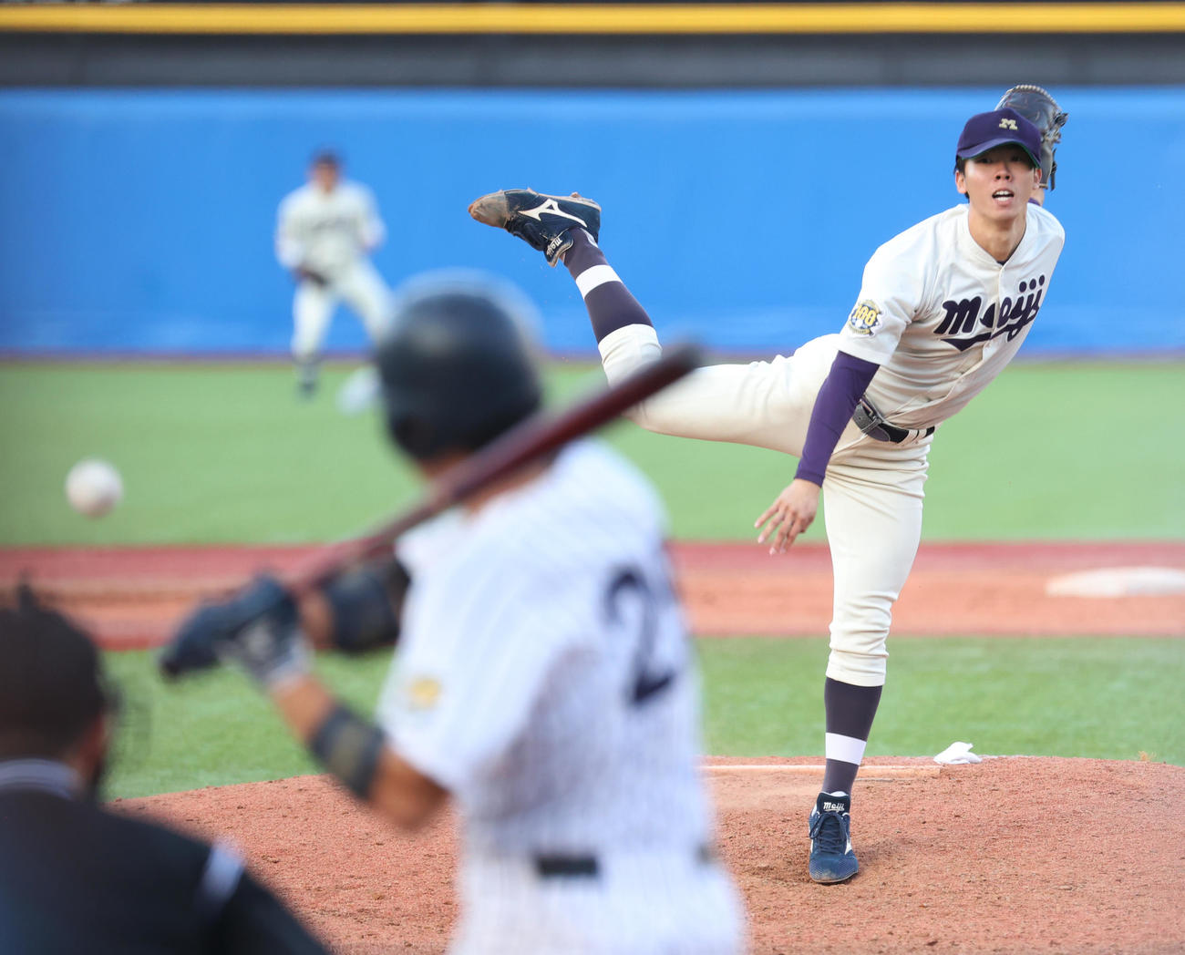 明大対立大　9回から登板した明大・大川（撮影・柴田隆二）
