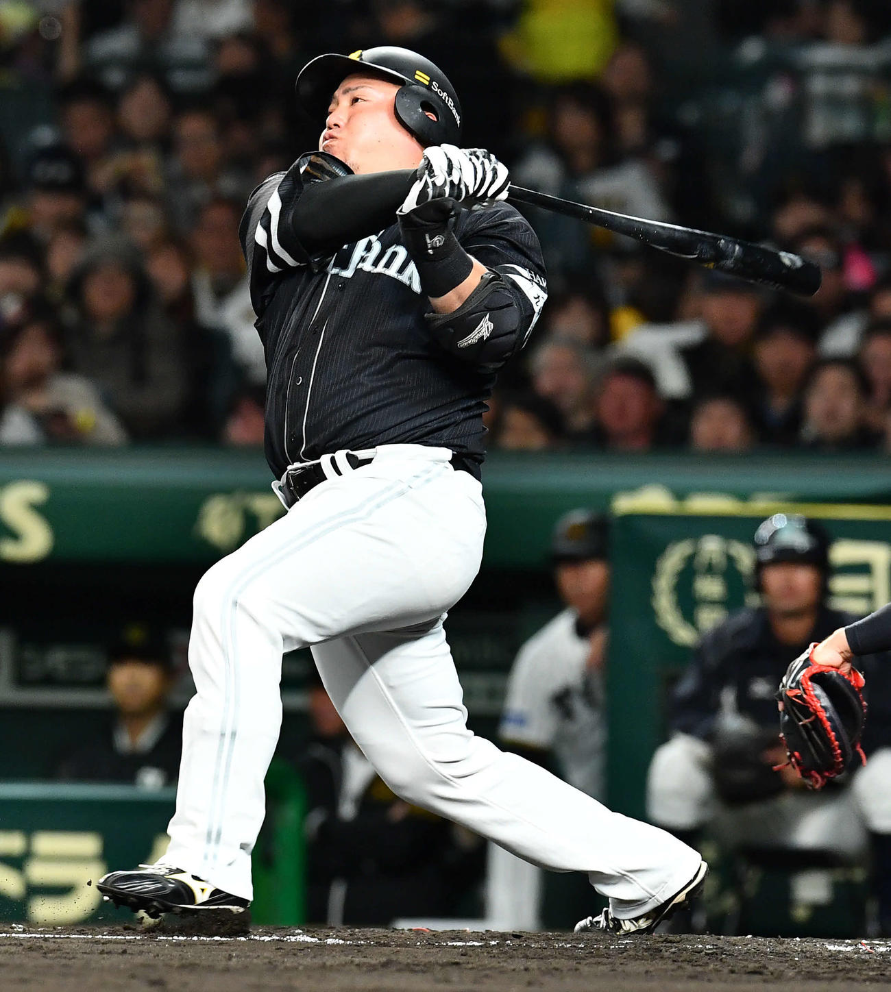 阪神対ソフトバンク　4回表ソフトバンク1死、山川は同点の中越え本塁打を放つ（撮影・岩下翔太）
