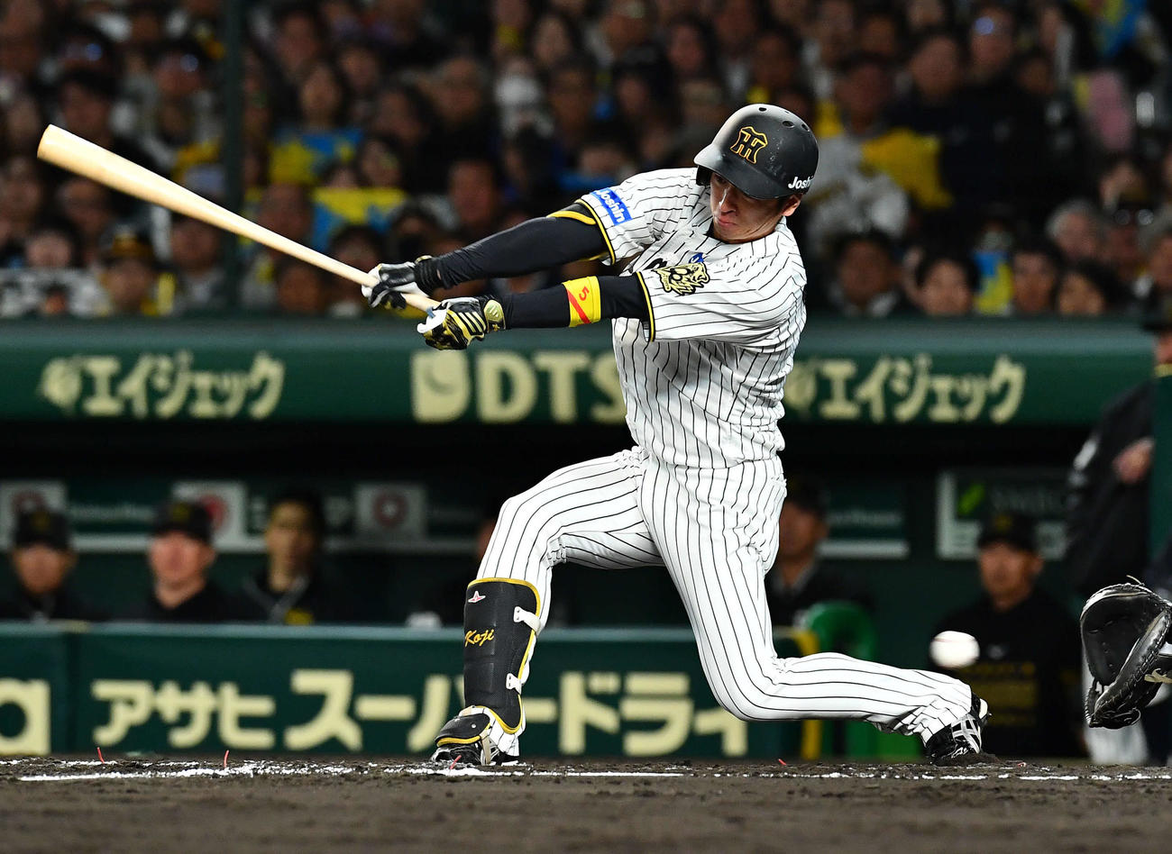 阪神対ソフトバンク　7回裏阪神1死三塁、空振り三振に倒れた近本（撮影・岩下翔太）