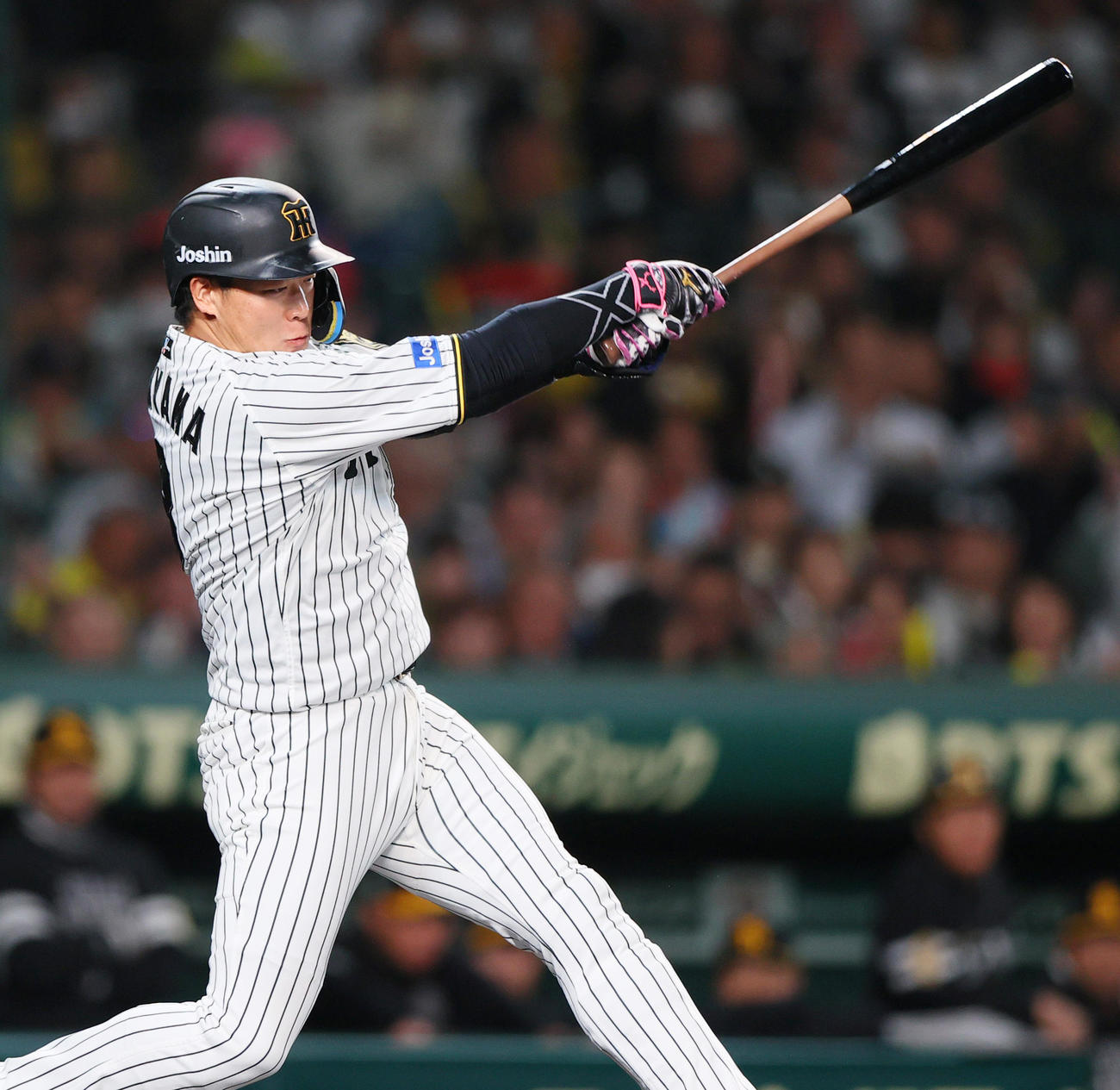 阪神対ソフトバンク　2回裏阪神1死、大山は左前打を放つ（撮影・上山淳一）