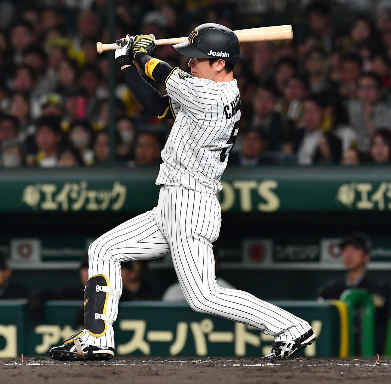 阪神対ソフトバンク　5回裏阪神無死一塁、近本は右前安打を放つ（撮影・岩下翔太）