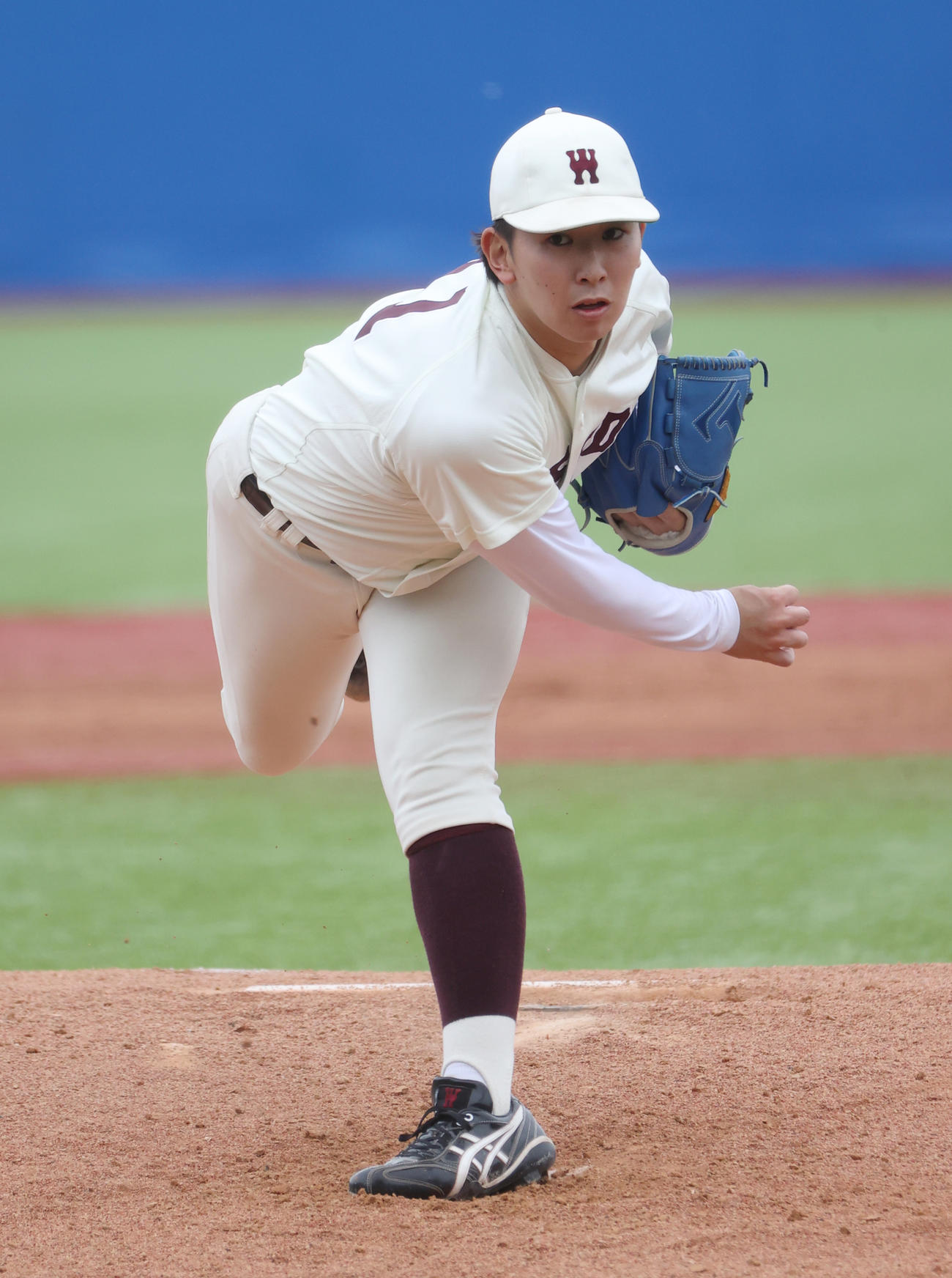 早大対慶大　先発した早大・伊藤樹（撮影・柴田隆二）