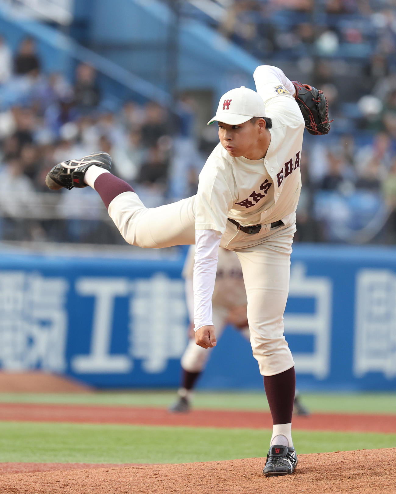 早大対慶大　9回から登板した早大・田和（撮影・柴田隆二）