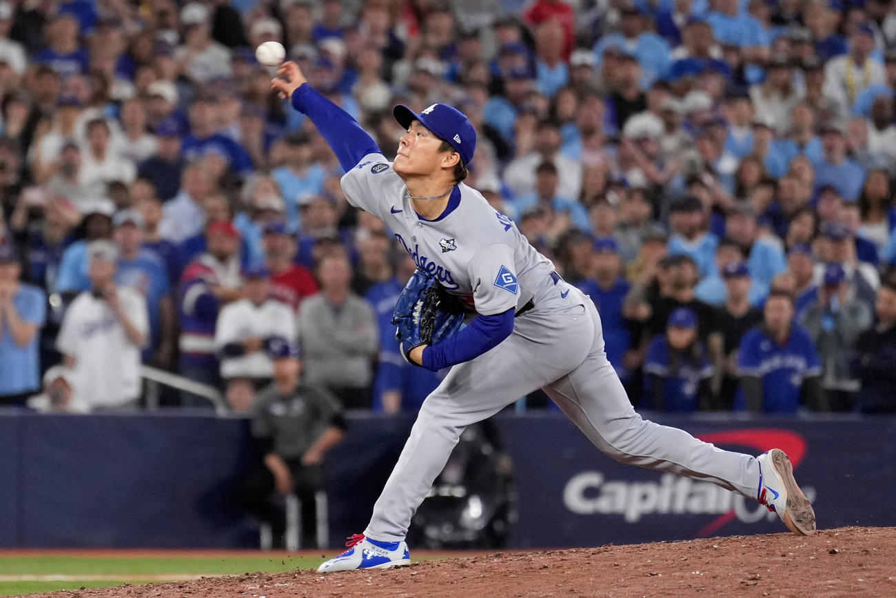 ワールドシリーズ第7戦　9回に登板したドジャース山本由伸（AP）