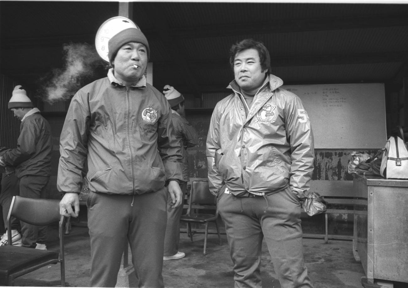 1980年、南海・広瀬叔功監督（左）と門田博光
