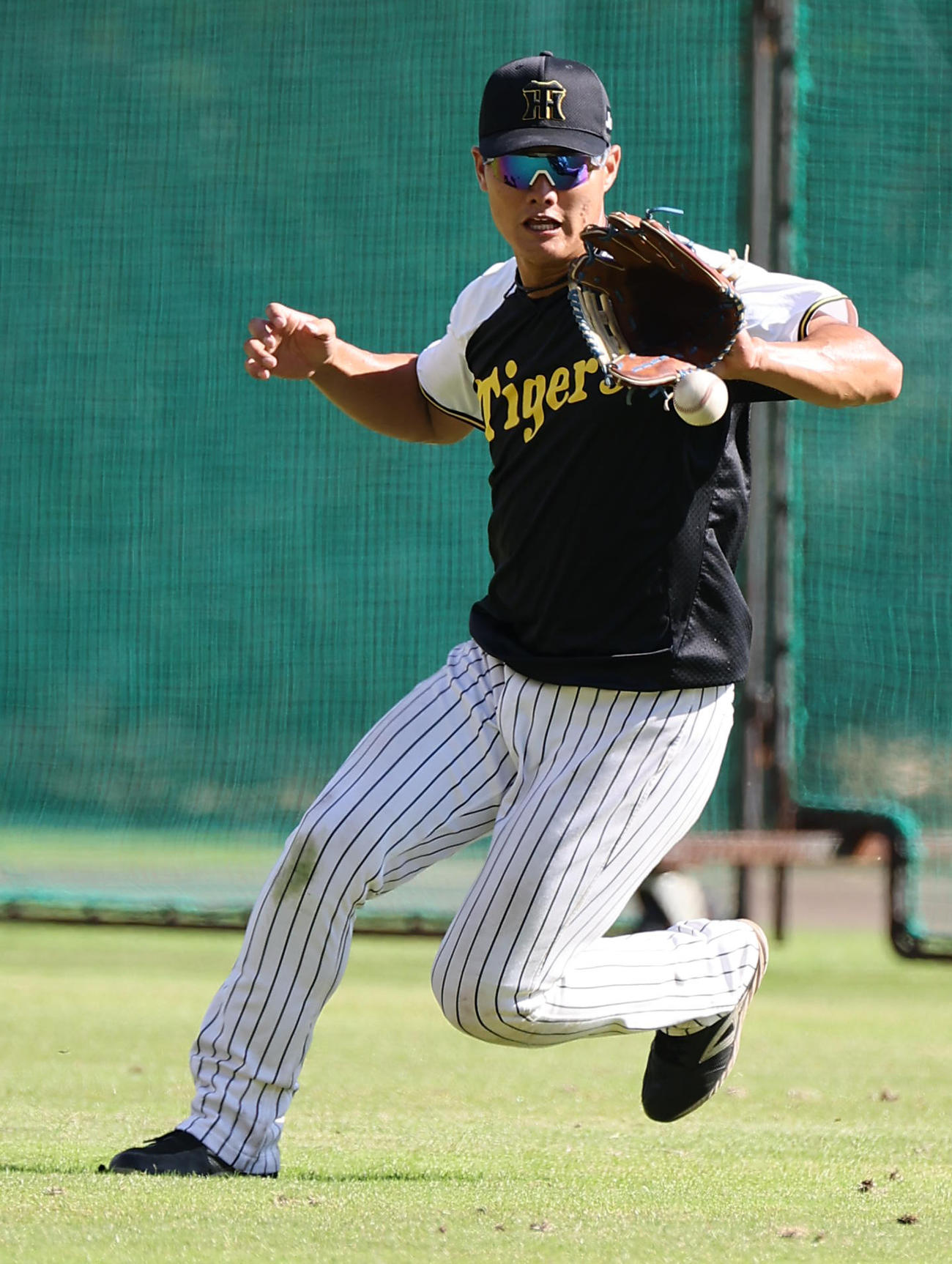 外野ノックを受ける西純（撮影・上田博志）