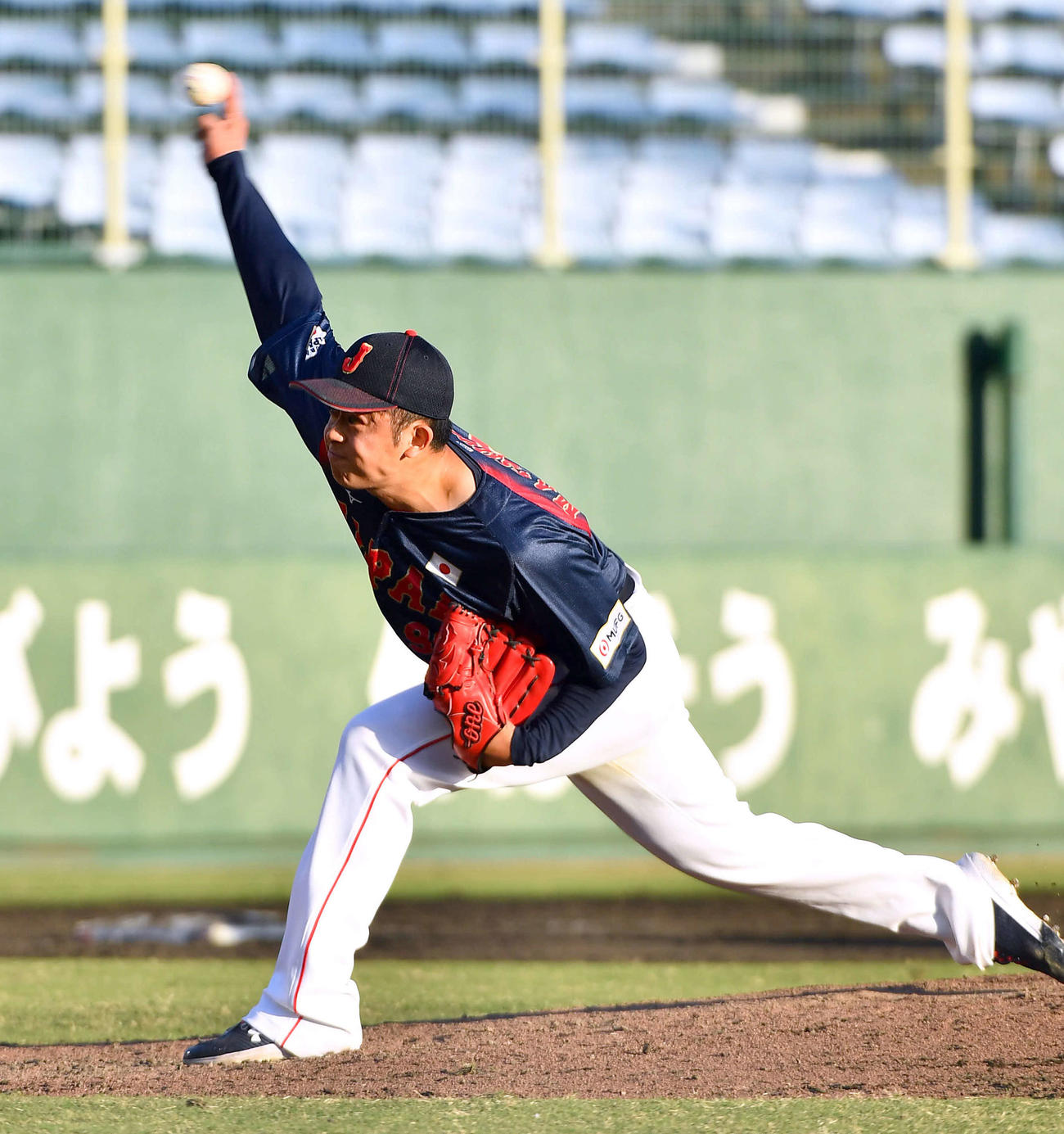 日本対広島　9回裏から登板した、日本6番手の松山（撮影・岩下翔太）