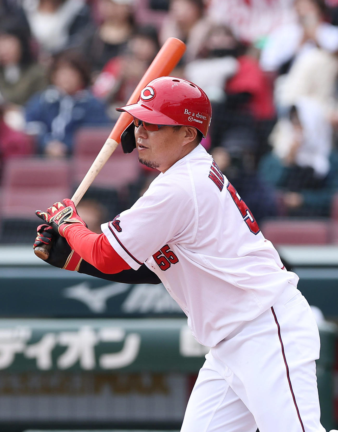 トライアウトの第3打席で安打を放つ広島松山（撮影・前田充）
