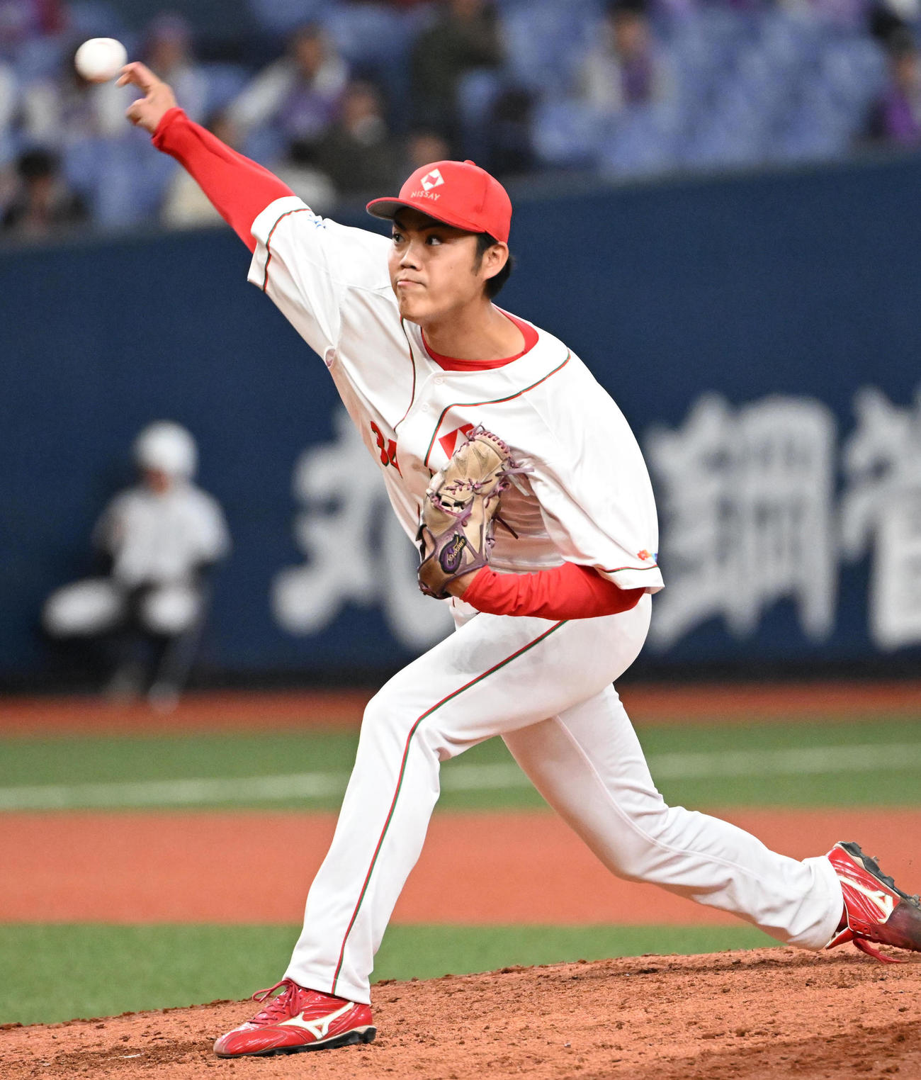 日本生命対ヤマハ　日本生命2番手の真野凜風（撮影・石井愛子）