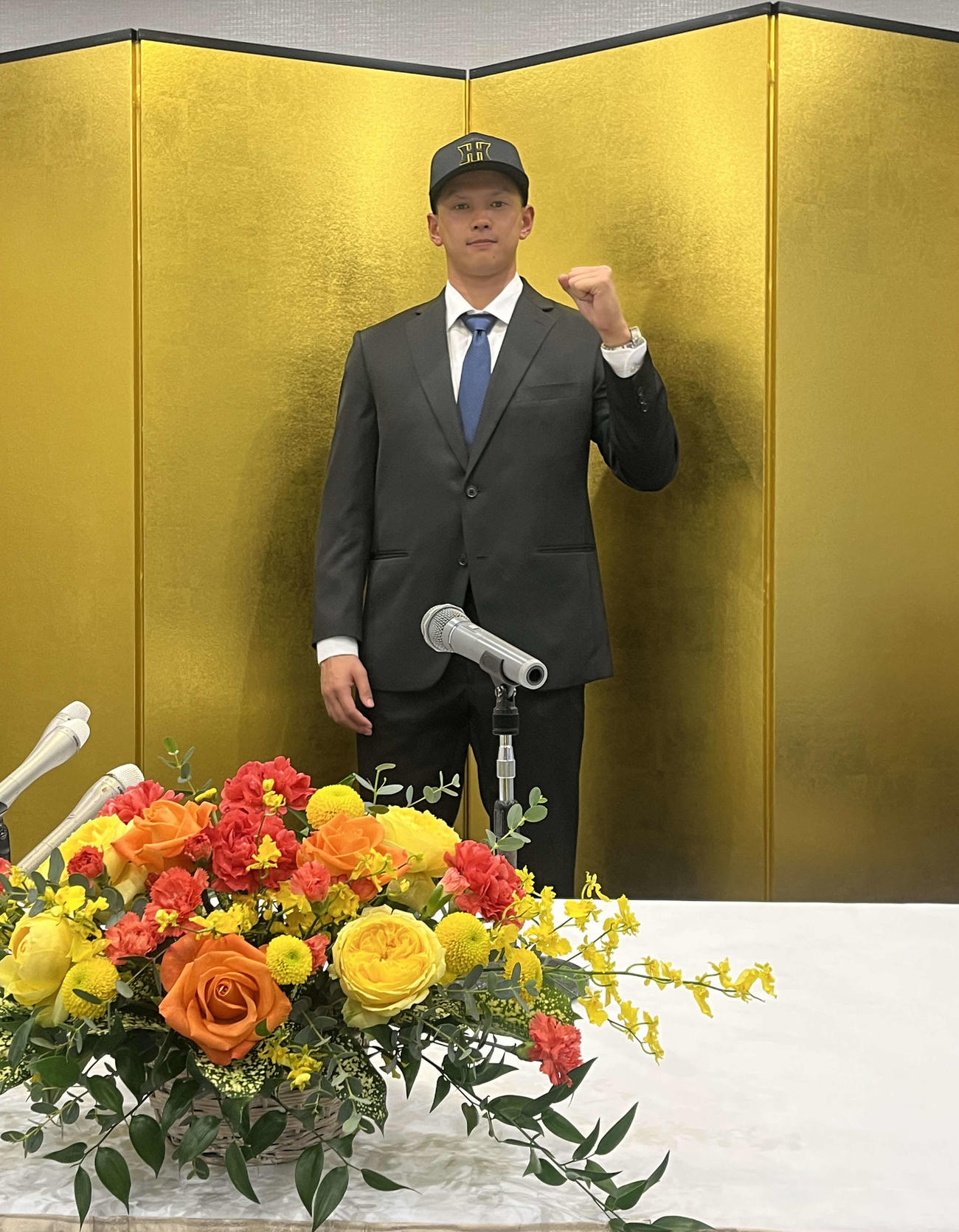 仮契約を行った阪神ドラフト5位のオイシックス能登（撮影・磯綾乃）