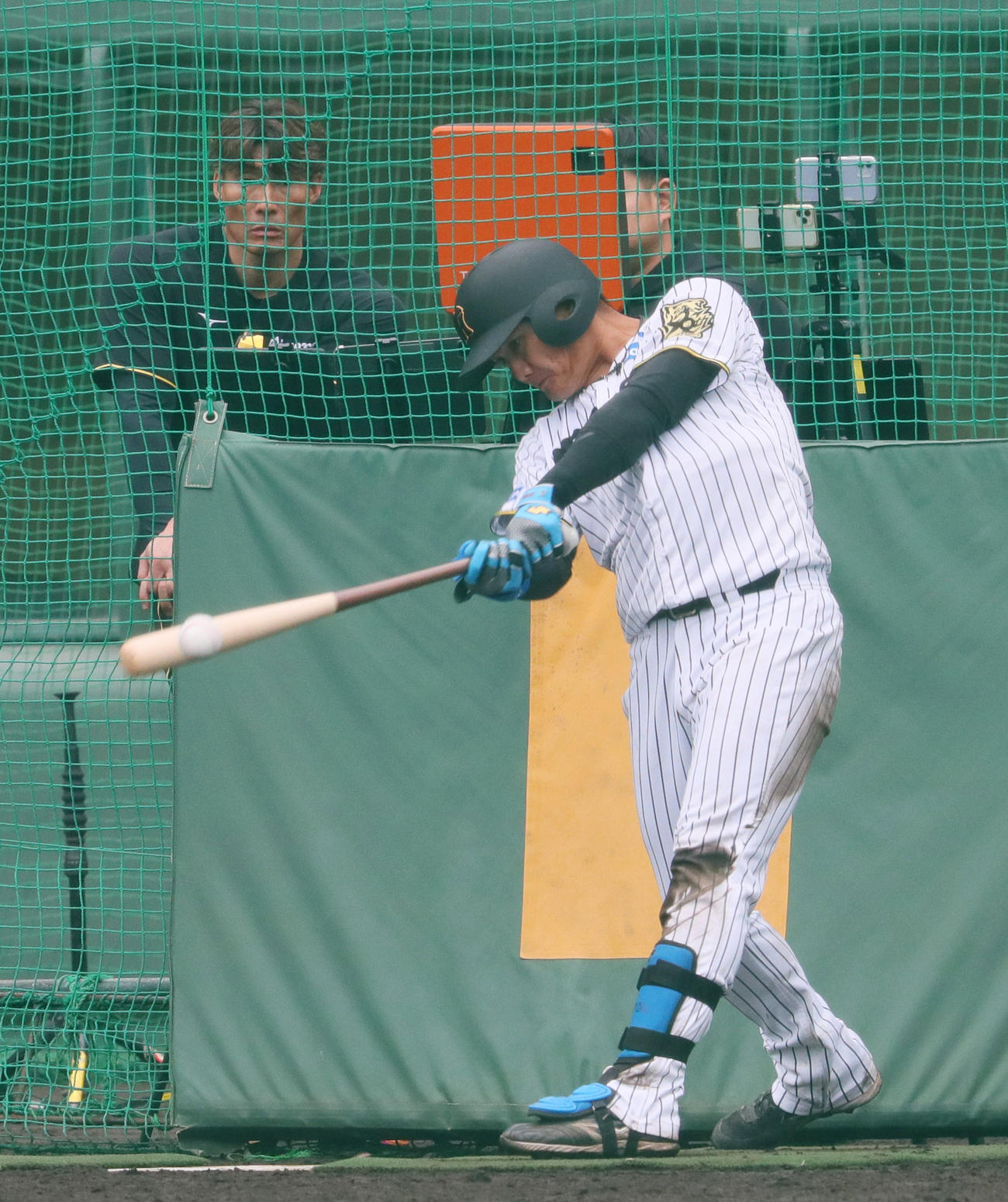 ランチ特打する阪神西純。後方は糸井SA（撮影・上山淳一）