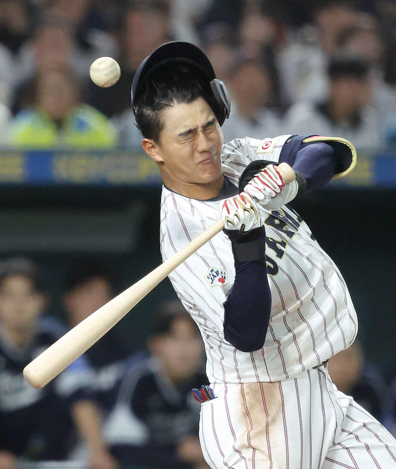 日本対韓国　5回裏日本無死一、二塁、死球を受ける西川（中央）（撮影・河田真司）