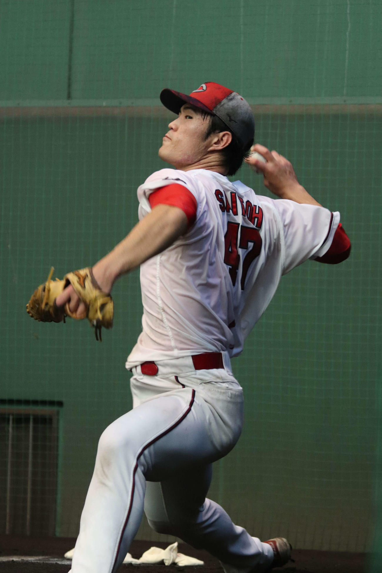 日南秋季キャンプで300球超の投げ込みを行った広島斉藤優汰投手（撮影・前原淳）＝2025年11月16日、天福球場