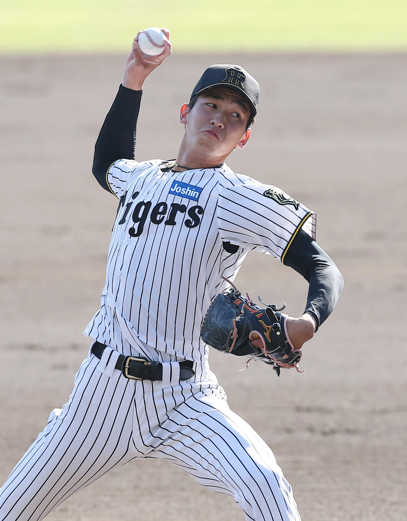 中日との練習試合で力投する阪神今朝丸（撮影・前田充）