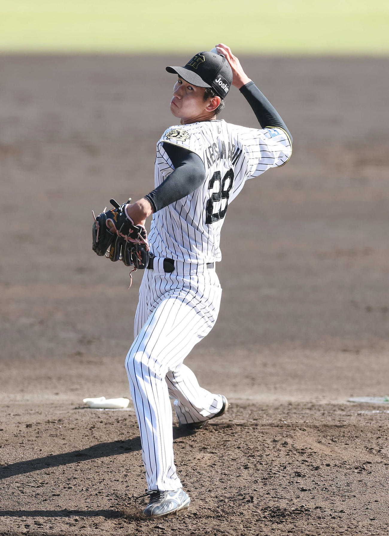 中日との練習試合で力投する阪神今朝丸（撮影・前田充）