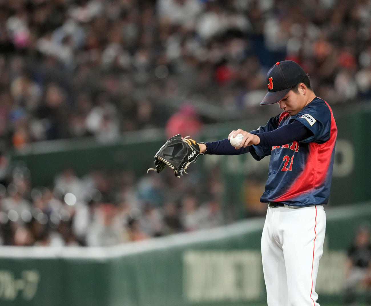 韓国対日本　集中する日本の先発金丸（撮影・たえ見朱実）