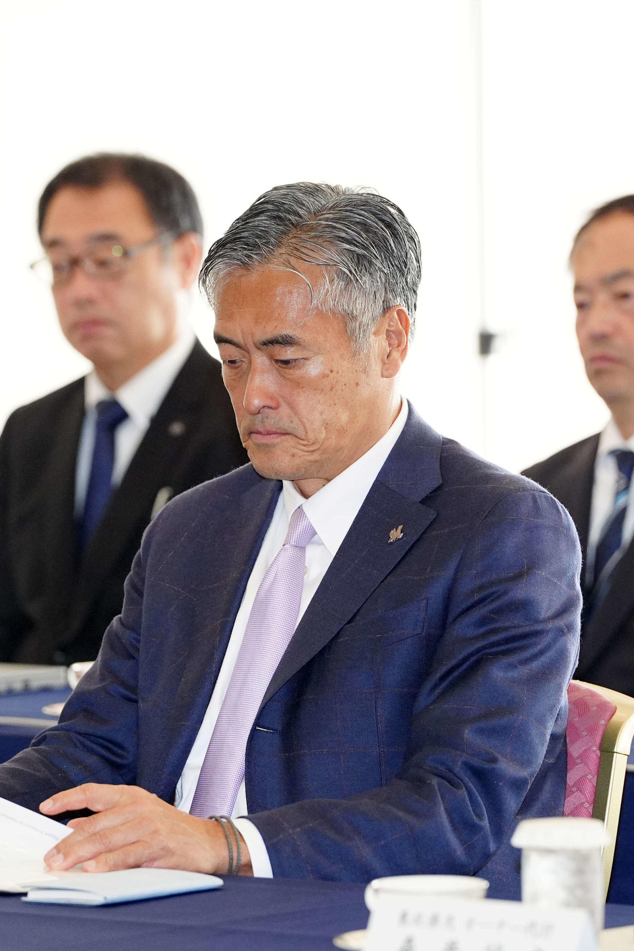 プロ野球オーナー会議に臨むロッテ玉塚オーナー代行（撮影・江口和貴）