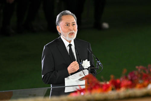 お別れの言葉を述べる北大路欣也（撮影・滝沢徹郎）