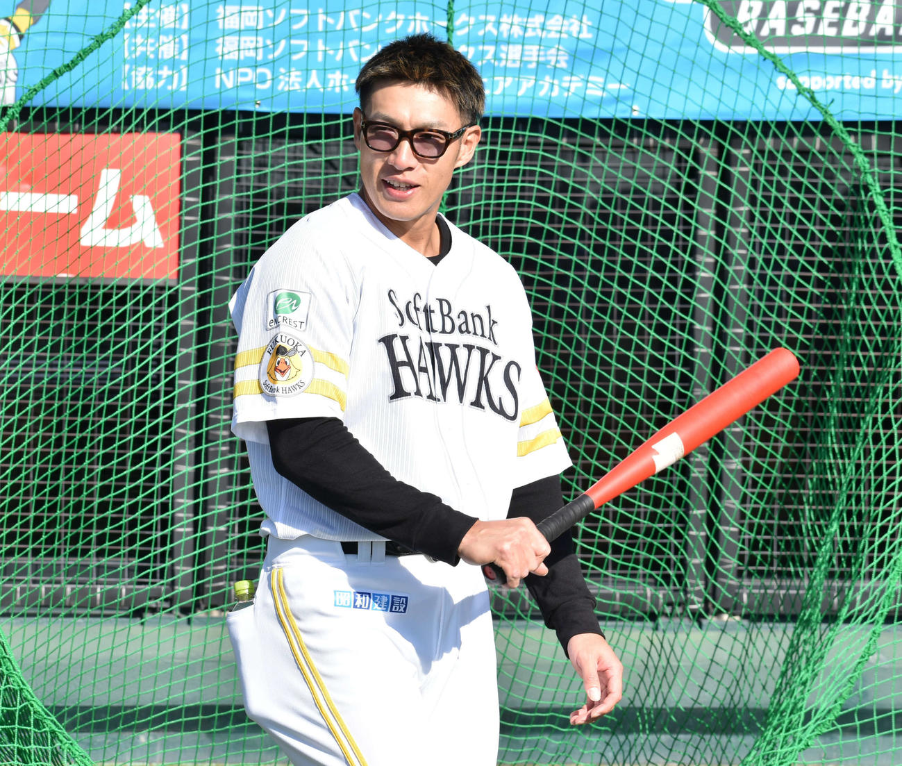 野球教室に参加した柳田（撮影・只松憲）
