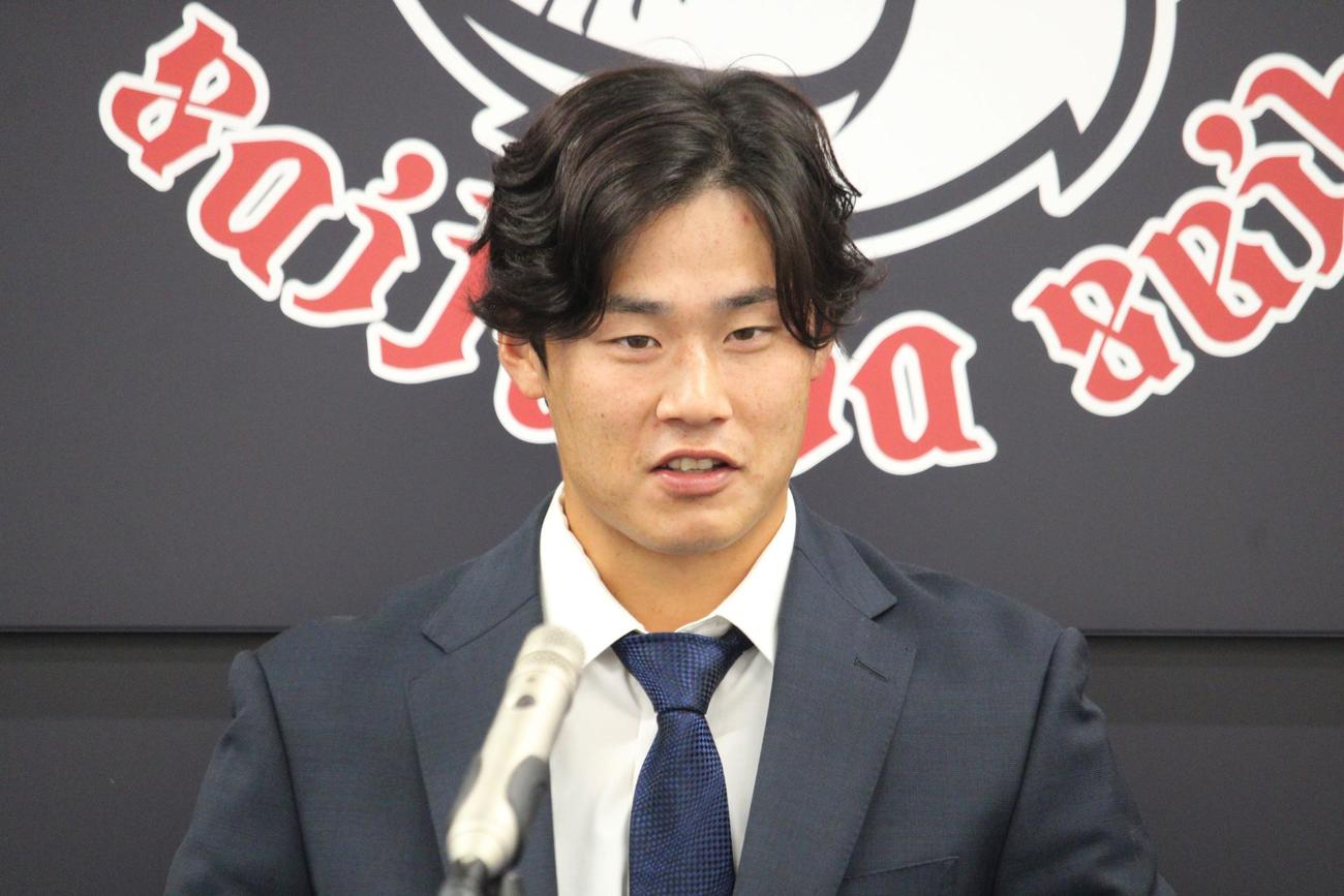 契約更改交渉を終えた西武佐藤爽（撮影・金子真仁）