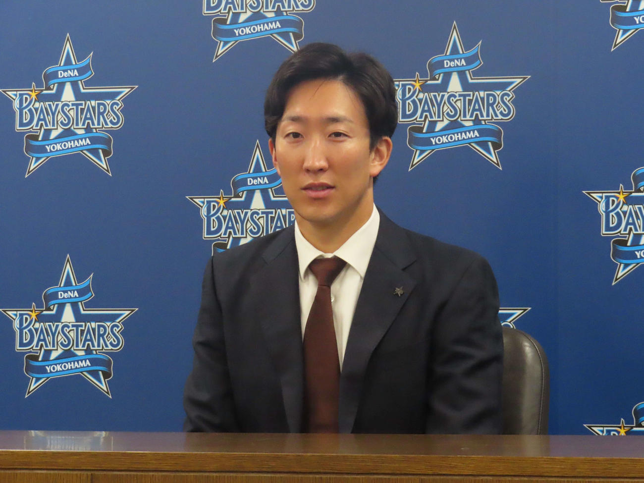 契約更改を終え会見に臨むDeNA大貫（撮影・北村健龍）