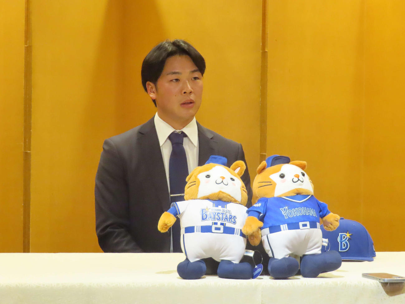 DeNAと仮契約を結んだドラフト4位のHonda片山（撮影・山本佳央）