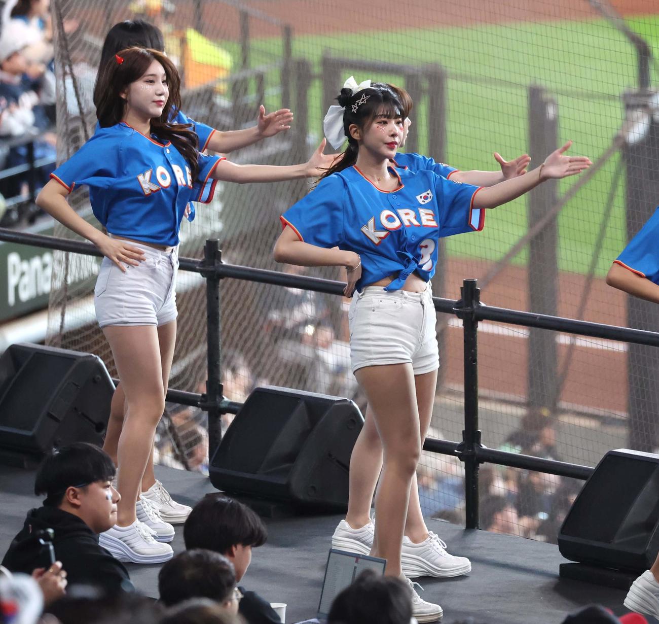 日本対韓国　スタンドで応援する韓国チアガール（撮影・黒川智章）