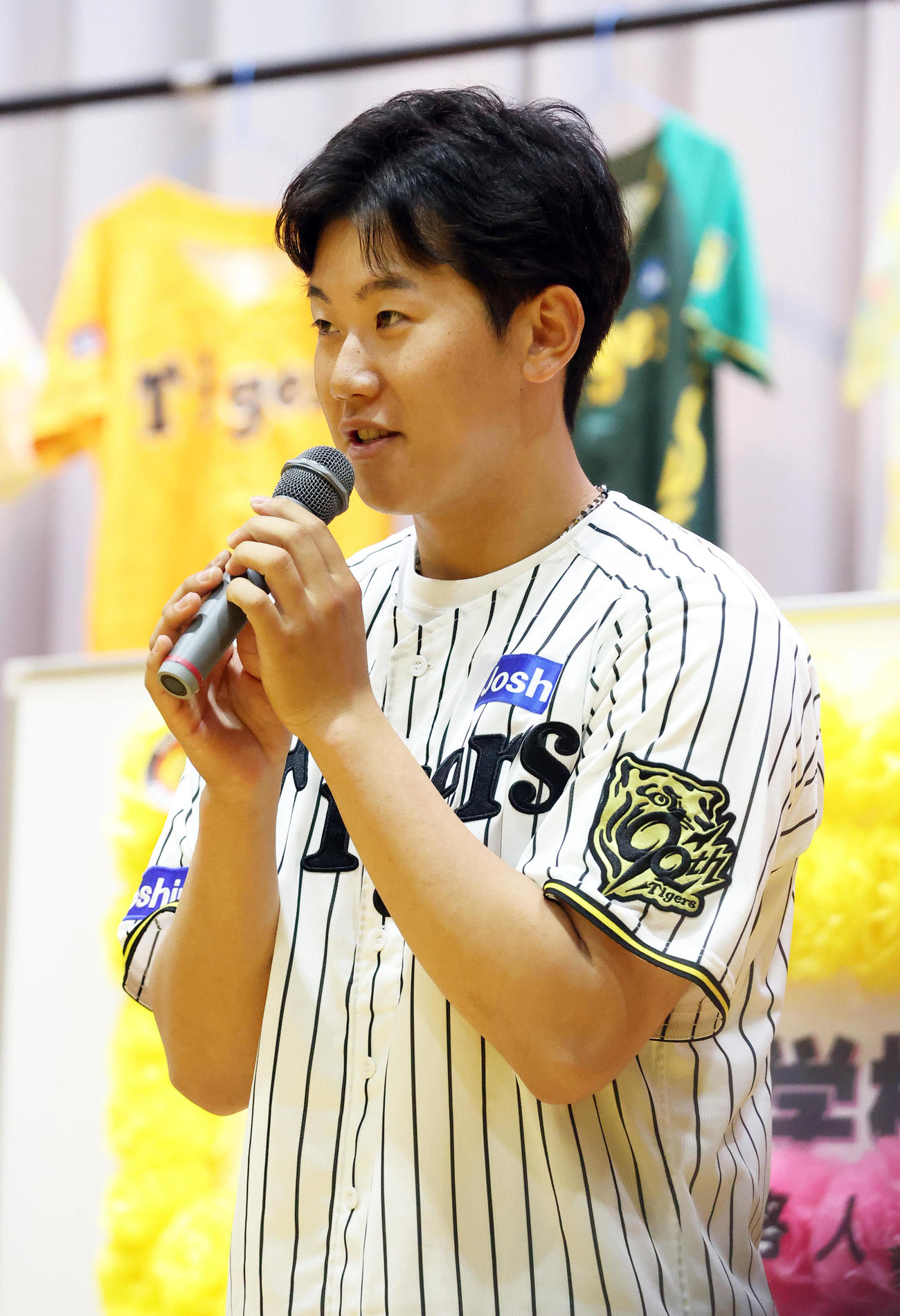 西宮支援学校交流会であいさつする阪神門別（撮影・上山淳一）