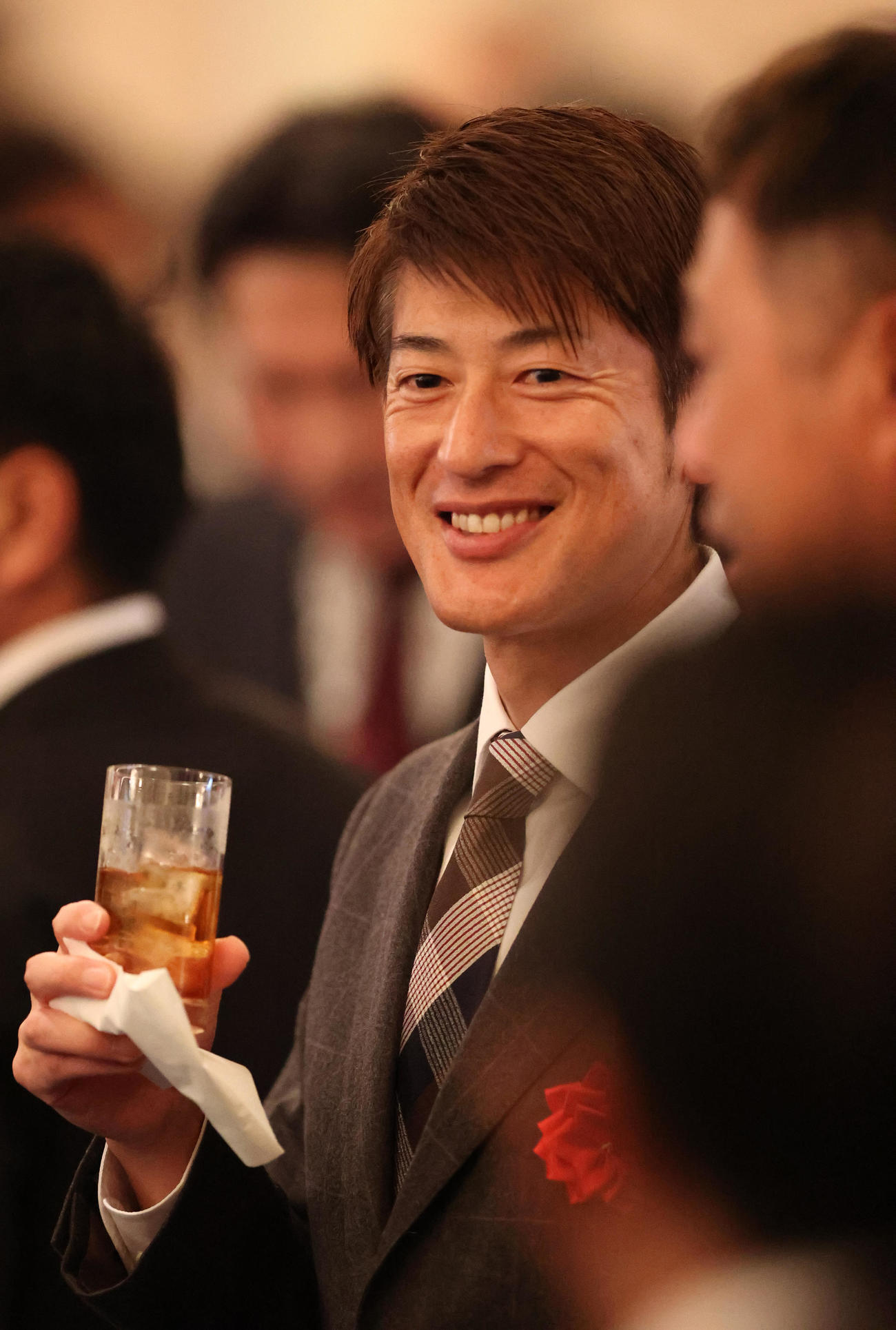 掛布雅之氏野球殿堂入りを祝う会に出席する能見氏（撮影・上山淳一）