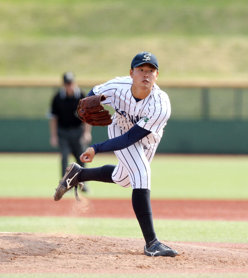 今春のリーグ戦で登板した仙台大・樫本旺亮投手（撮影・木村有優）