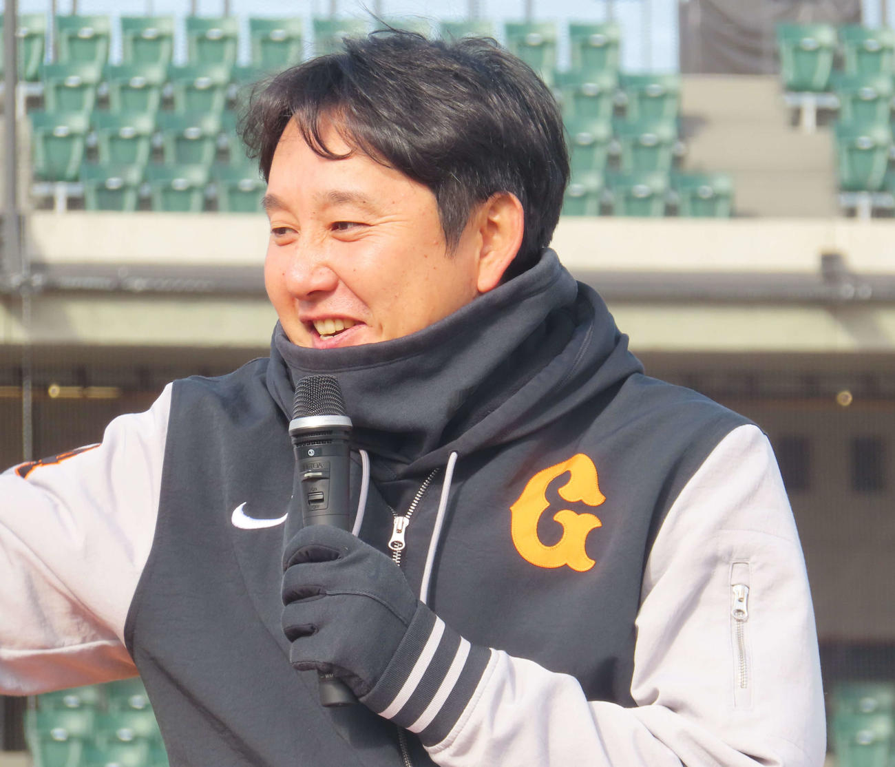 トークショーに出席した野上3軍投手チーフコーチ（撮影・水谷京裕）