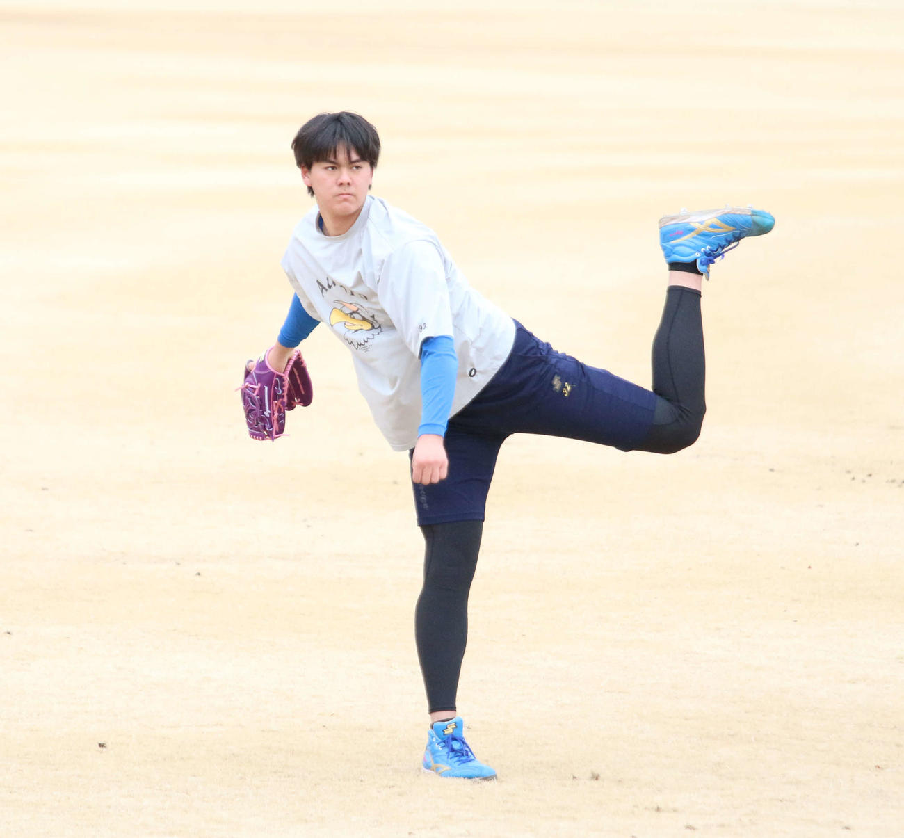 千葉・鎌ケ谷の2軍施設で自主トレを行った日本ハム藤田琉（撮影・木下大輔）