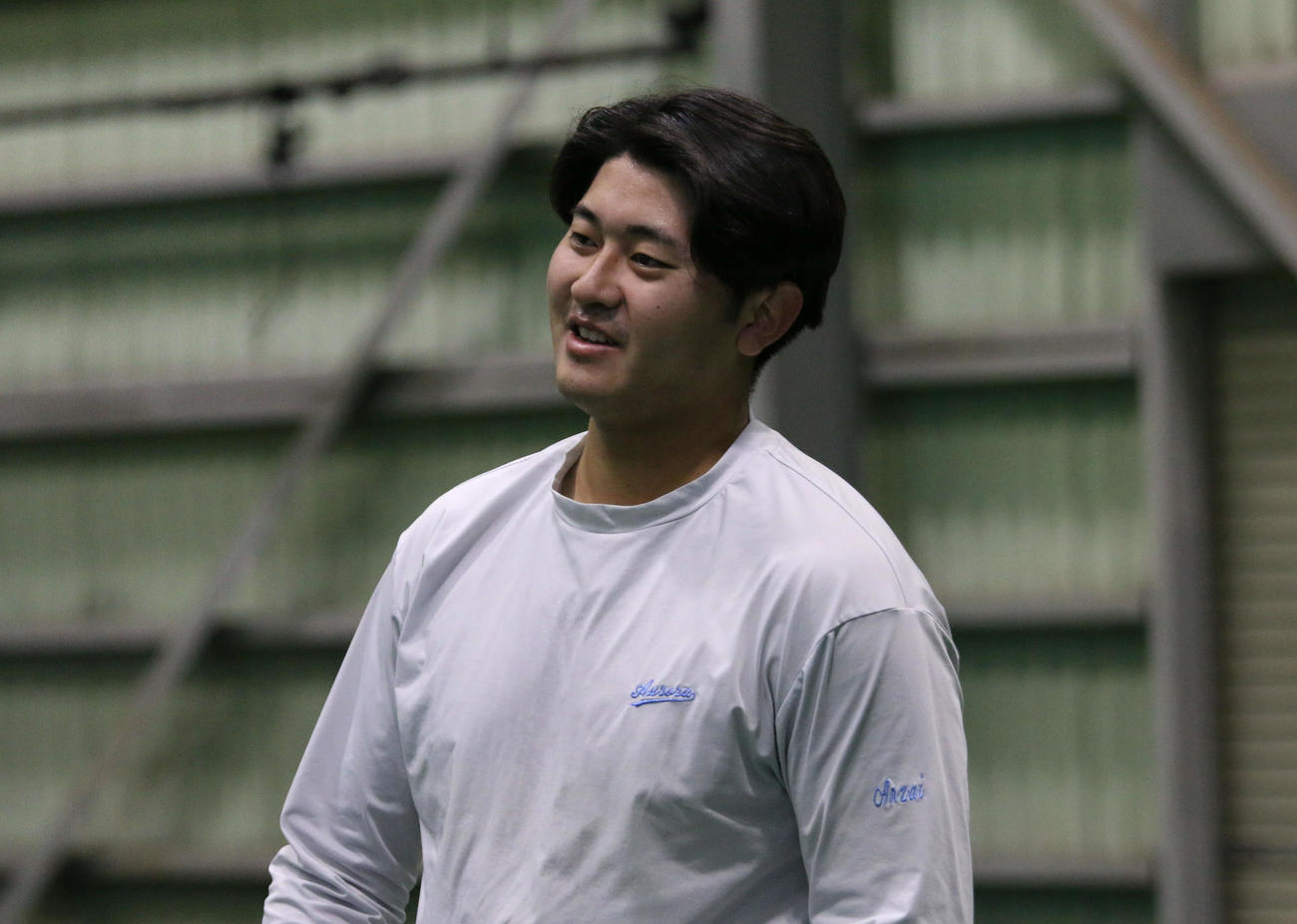 千葉・鎌ケ谷の2軍施設でブルペン入りした日本ハム安西（撮影・木下大輔）